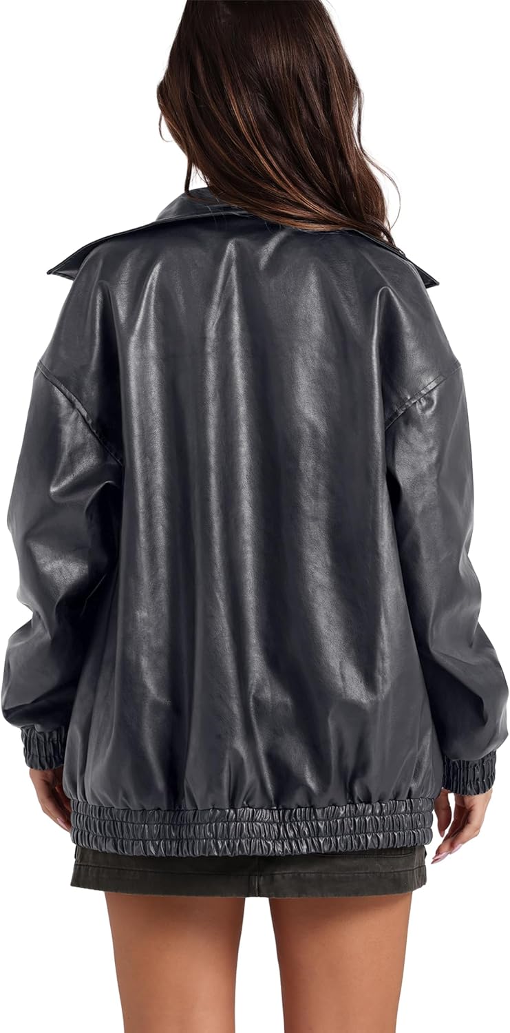 Sampeel Leather Jacket Women Faux Oversized Motorcycle Bomber Coats 2025 Fall Fashion Outfits Winter Clothes - Image 3