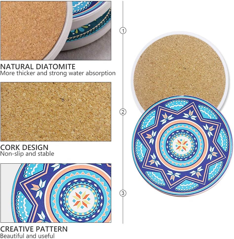 Get Cheap Price SAYOK Drink Coasters Ceramic Absorbent Stone Mandala Coaster with Wooden Non-Slip Cork Base Mugs Glasses Beer Coffee Cup Drink Holders,Great Farmhouse Room Party Decor Set of 4…