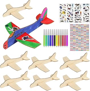 BAPHILE 12 Pack DIY Wood Planes，Mini Airplane Paint and Decorate Wooden Airplane Craft Kits with Decorate Tools for Kids School Craft Decor Projects