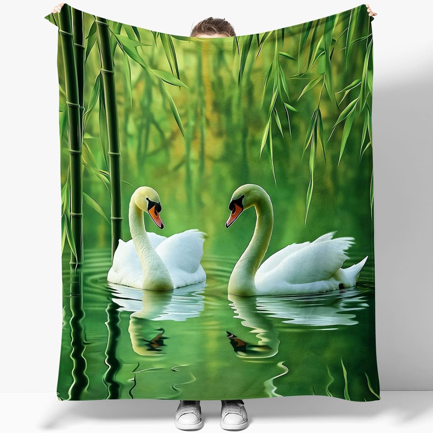 Manta Hojas de Bambú Verdes 200x220 cm Manta Polar de Franela Niño y Niña para Sofa y Cama, Mantas Ligeras, Caliente y Transpirable, Todas Las Estaciones A-2215
