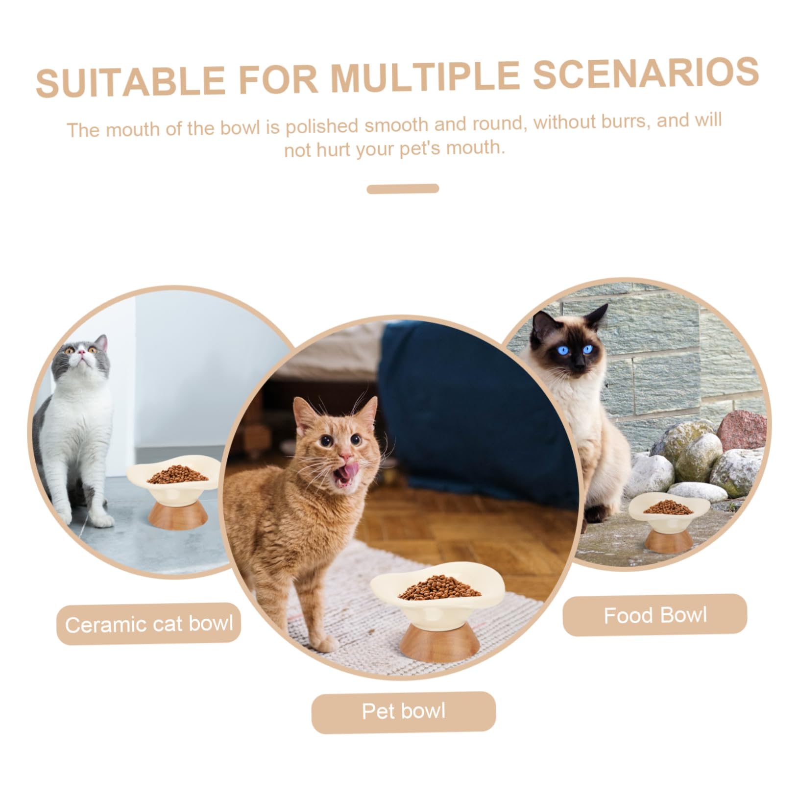 Comedero Elevado de Cerámica para Gatos, Cuenco Redondo Beige | Gran Capacidad, Superficie Lisa y Fácil de Limpiar, Diseño sin Rebabas y Uso Práctico para Mascotas