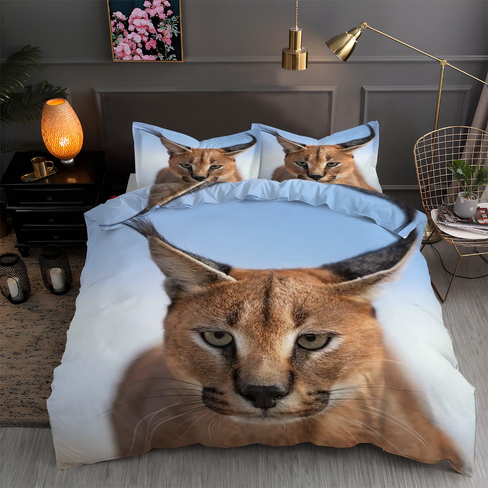 Housse de couette caracal 90x190 cm bleue avec deux taies d'oreillers pour lit 1 personne