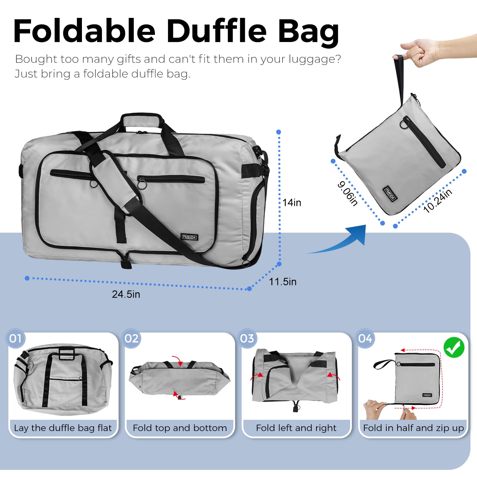 Fmeida 65L Borsone da Viaggio Unisex Adulto, Grande Borsone Palestra con Scomparto per Scarpe e Tracolla, Impermeabile Duffel Bag Borsa Sportivo