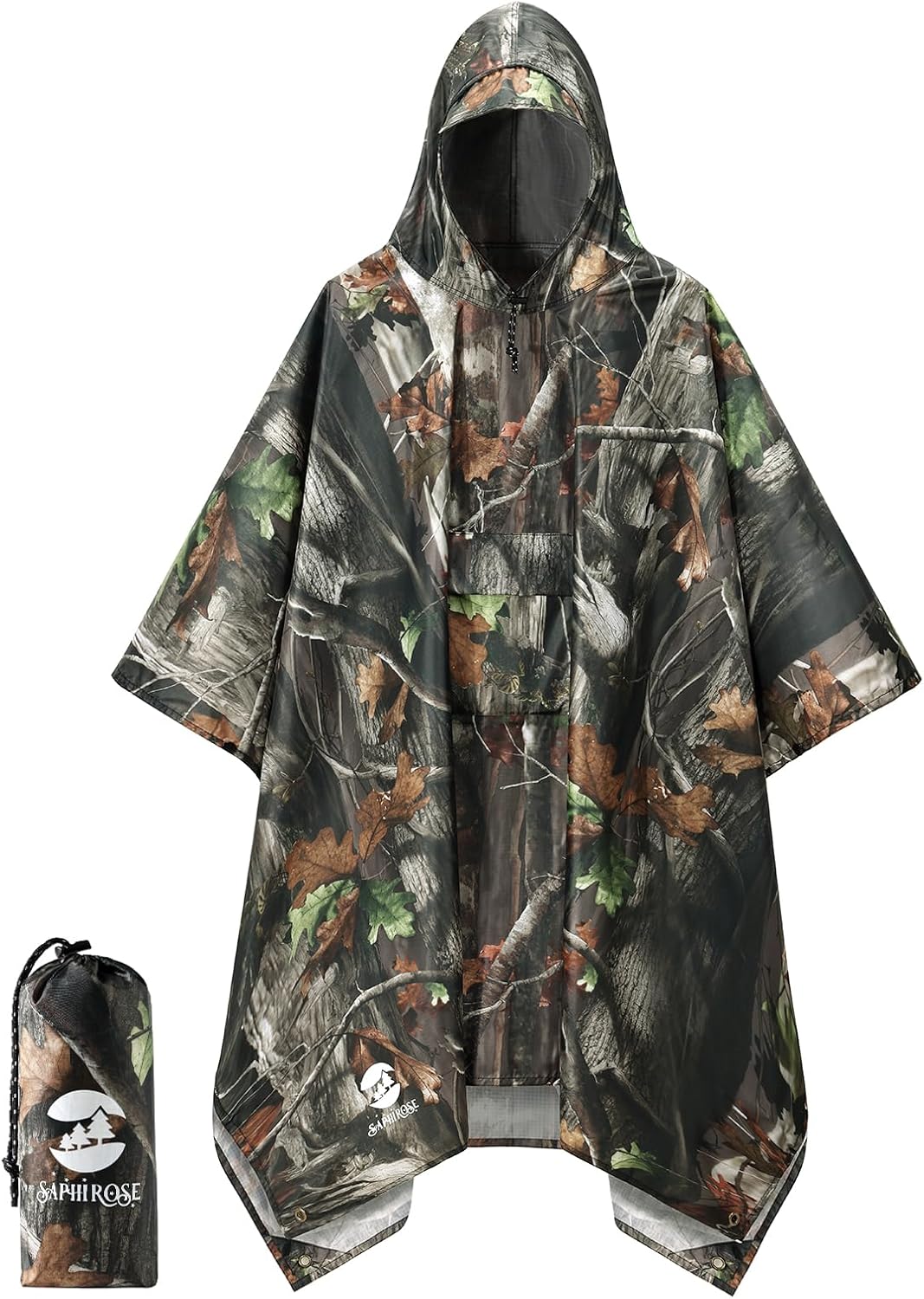 SaphiRose Extra Thick Hooded Rain Poncho Double Layer Waterproof Raincoat Jacket for Men Women Adults