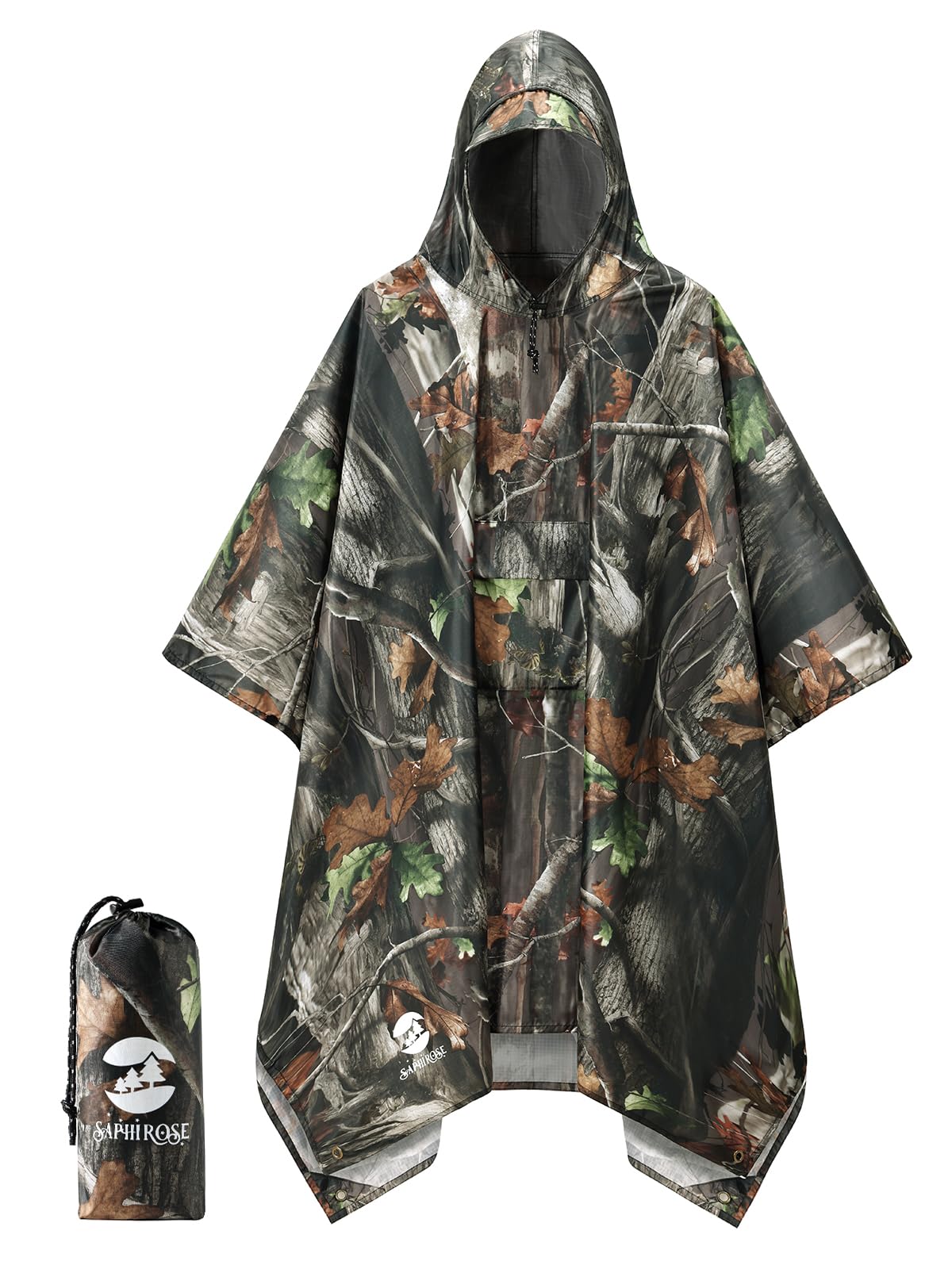 Extra Thick Hooded Rain Poncho Double Layer Waterproof Raincoat Jacket for Men Women Adults