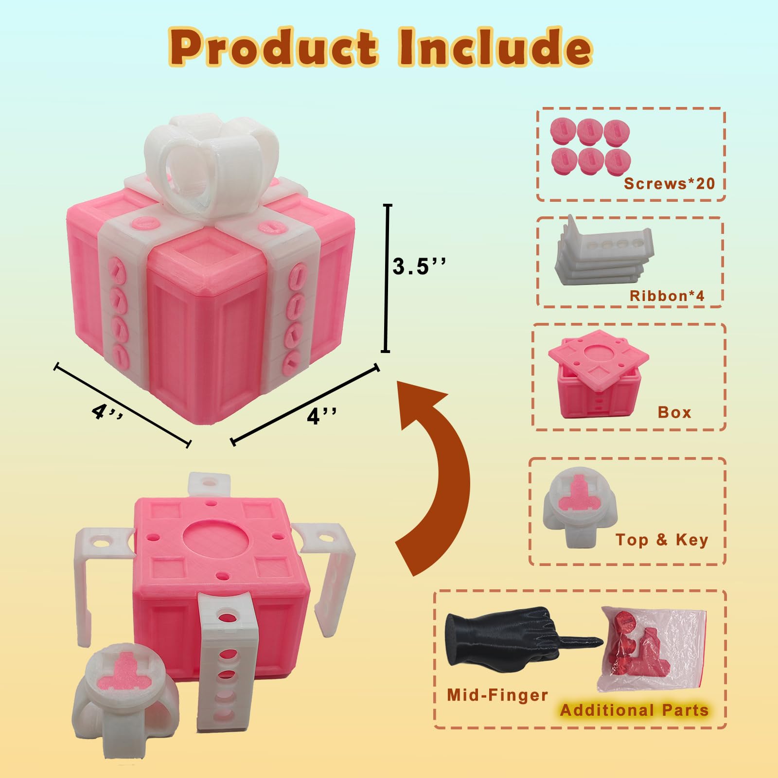 Annoying Gift Box with Screws, 3D Printed Puzzle Money Gift Box, Large Surprise Prank Box for Cash, Christmas Birthday Holiday Gag Gift (Pink-Glow)