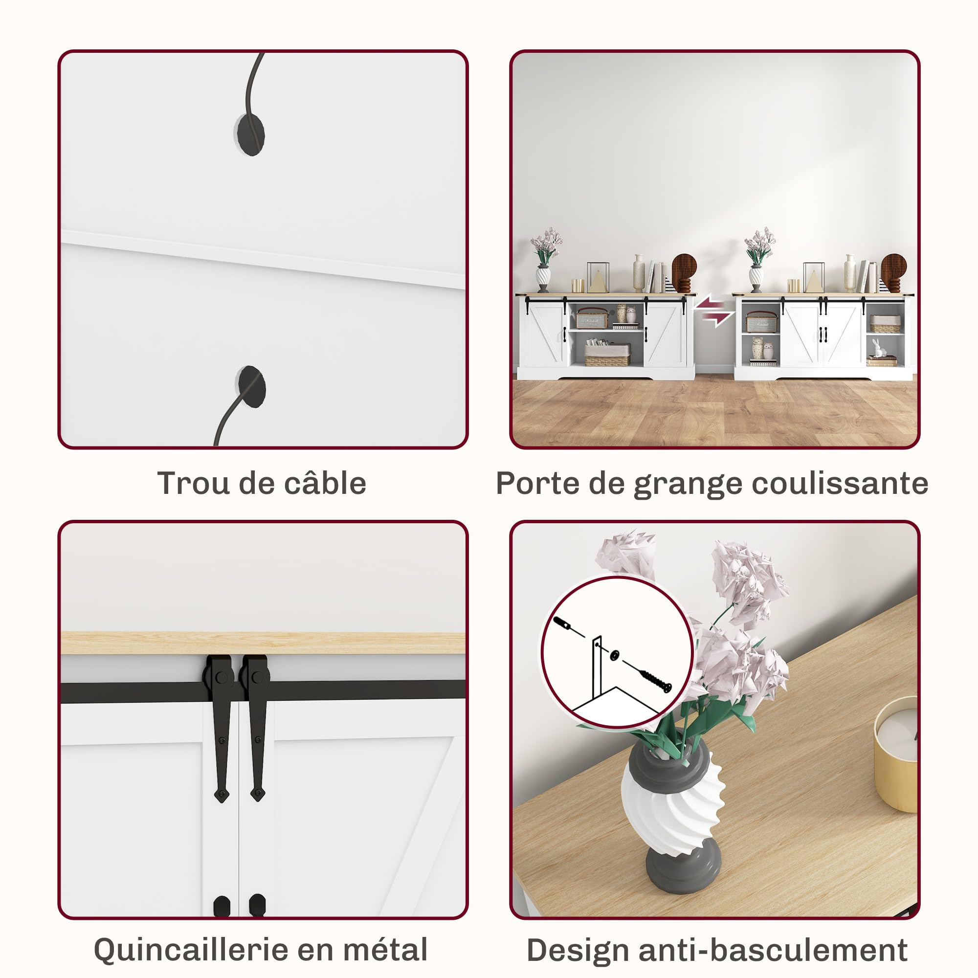HOMCOM Credenza, mobile contenitore, con 2 ante scorrevoli, ripiani regolabili, per soggiorno, sala da pranzo, corridoio, 150L x 40D x 72H cm, legno, rovere bianco