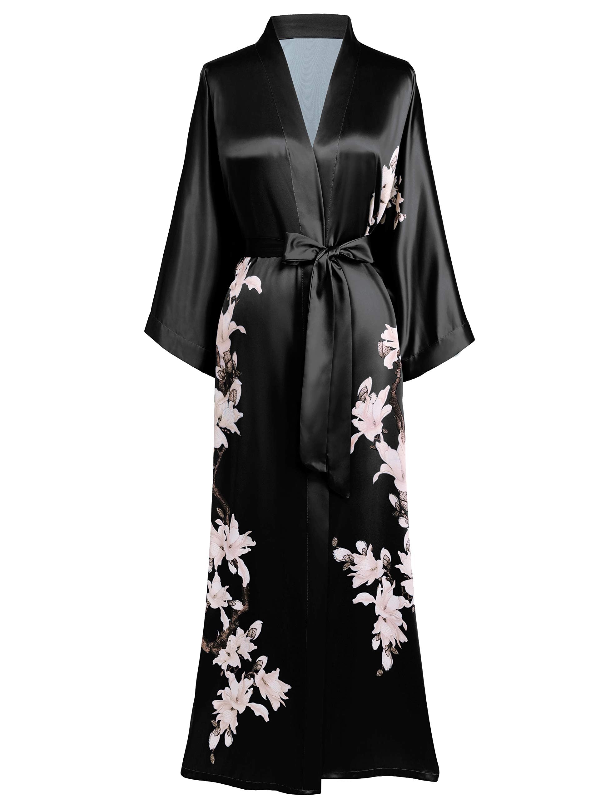 BABEYOND Bata de mujer kimono de flores con estampado maxi largo para mujer, albornoz de pera, chaqueta de playa, despedida de soltera, fiesta, bata de dormir