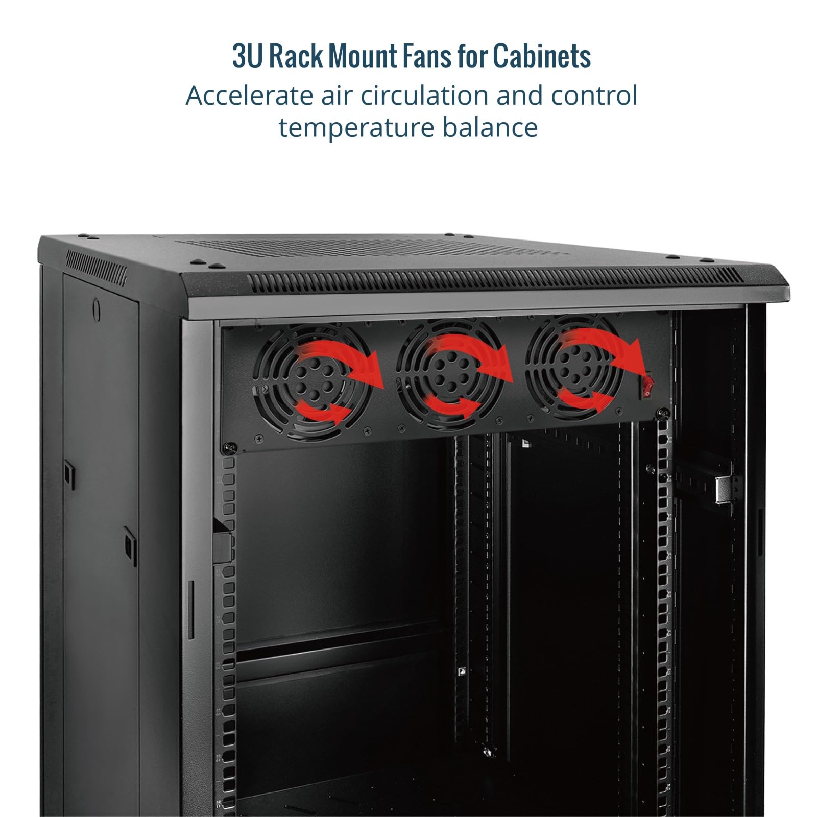 Tecmojo 3U Rack-Montage-Lüfter-Panel, 3 Lüfter, Schrankkühlung, 48,3 cm, 1,8 m, Kabel-Server-Kühlsystem für Audio-Rack und AV-Schrank im Büro, Theater (vertikale Montage)