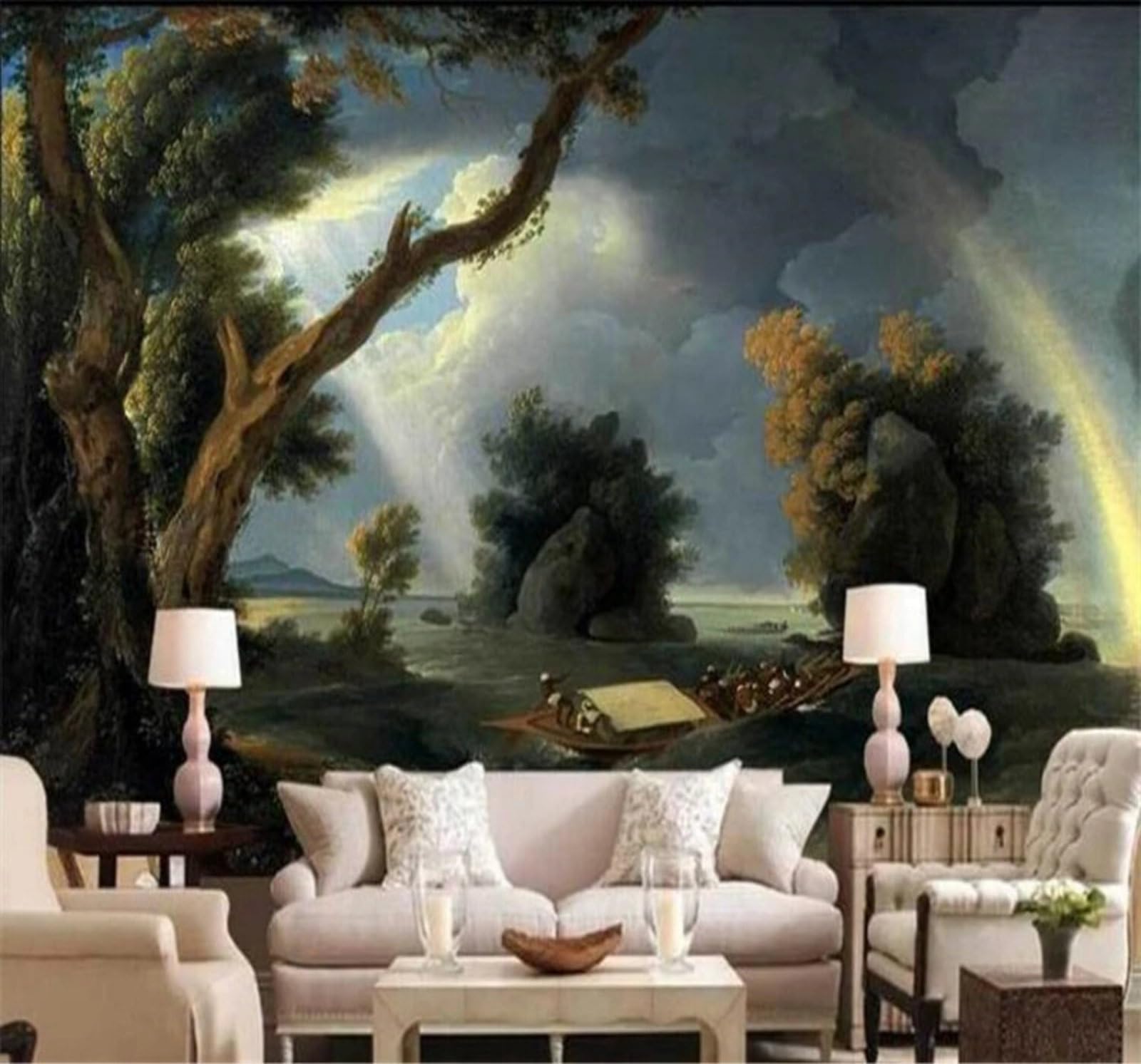 Wallpaper-3D-Xlm 150Cm×105Cm(B×H) Classic Three Dimensional Rainbow Trees Landscape 3D Wallpaper Easy Install Feature Office Living Room Sofa Bedroom Tv Background Wall Decoration-150Cm×105Cm