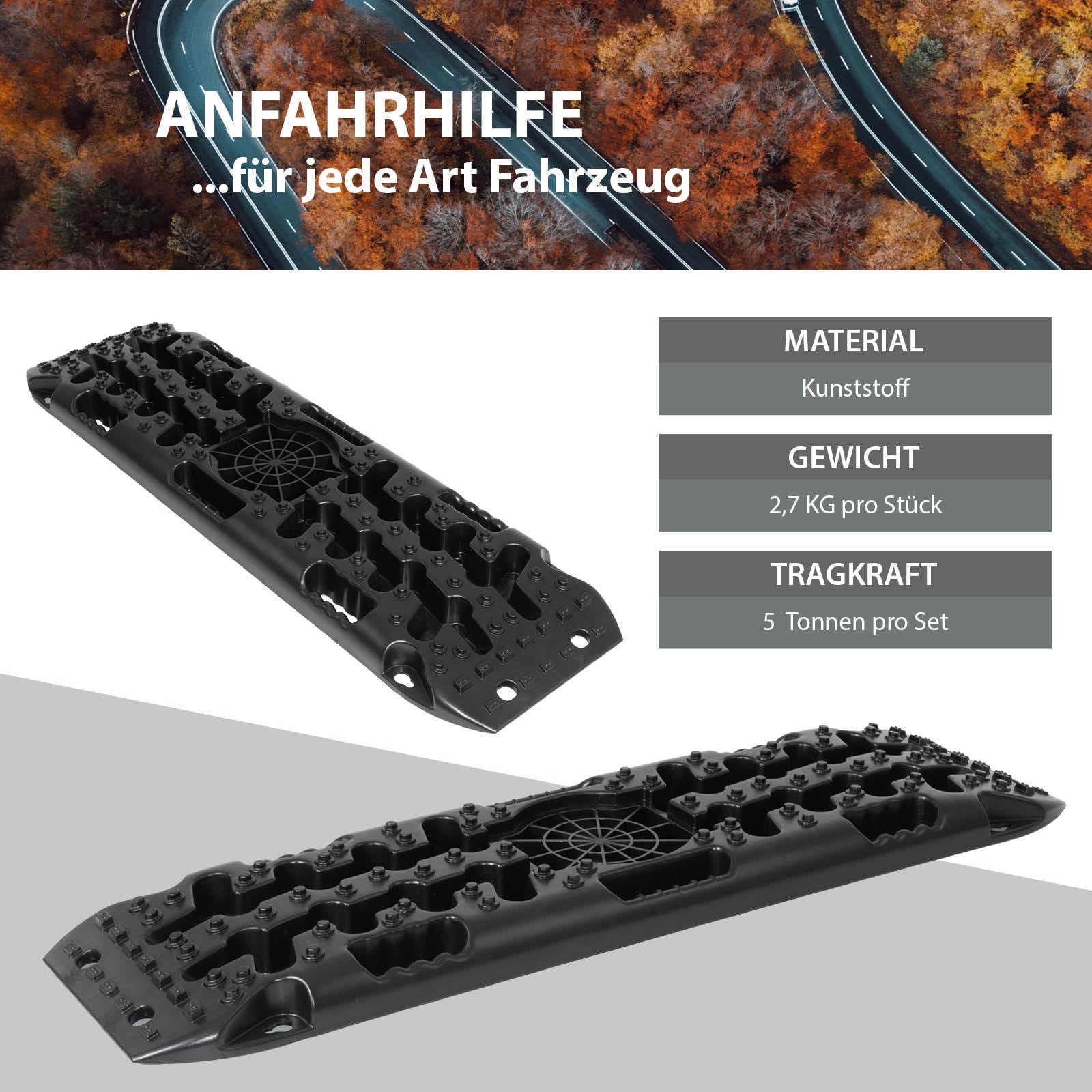 TRUTZHOLM 2X Anfahrhilfe 106x31x6 cm Sandbleche 5t | Unterlegrampe, Offroad Traktionshilfe Recovery Board, Schlamm Schnee Sand, Mit Aufbewahrungstasche