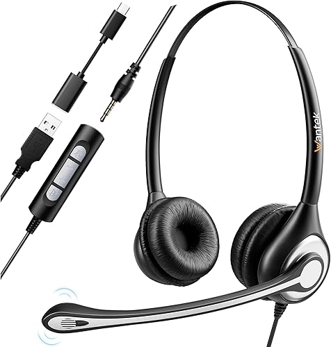 Auriculares con micrófono, Auriculares USB con micrófono para PC, Auriculares de computadora con micrófono de cancelación de ruido para computadora