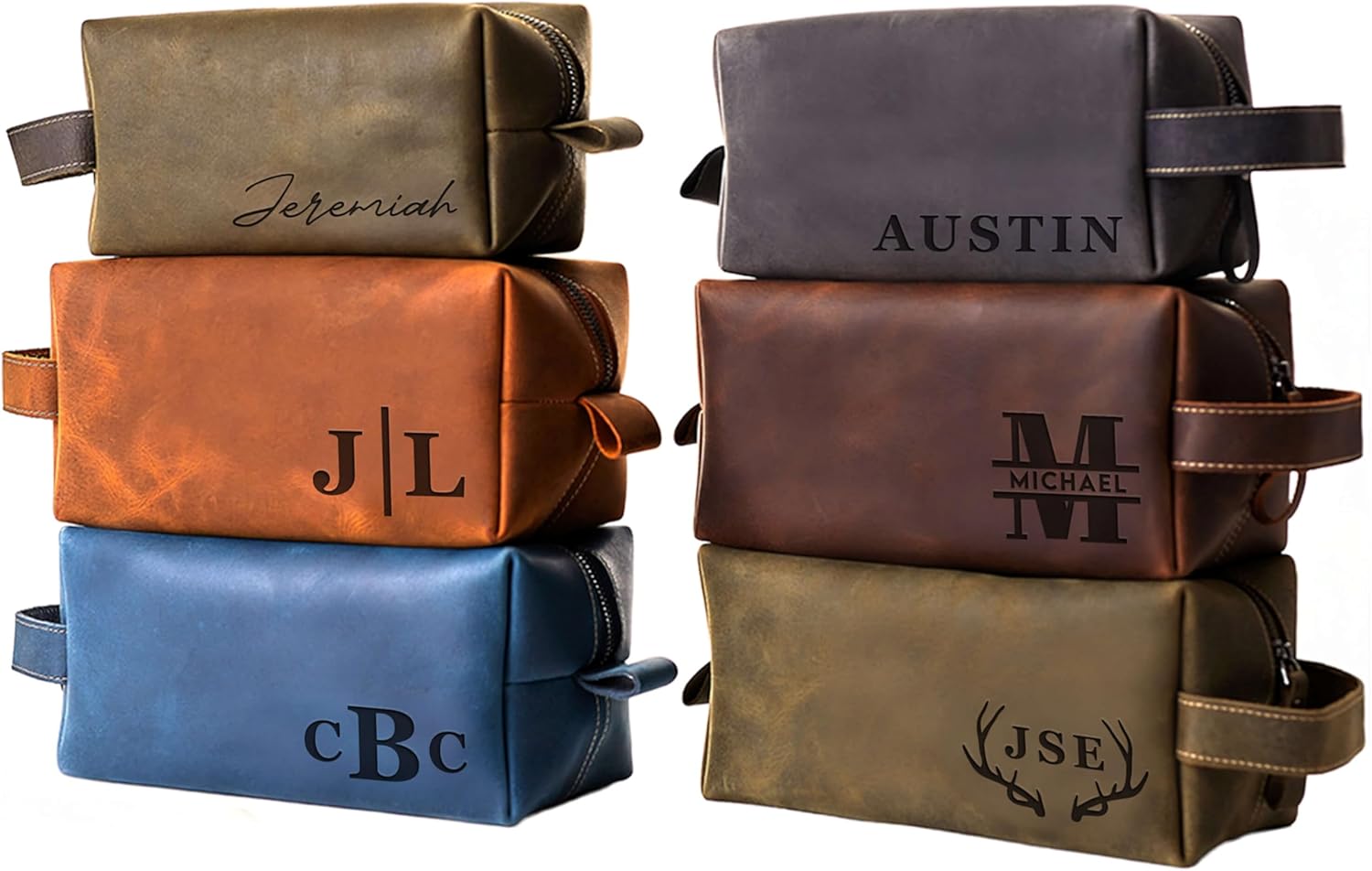 OXA Personalized Leather Toiletry Bag for Men – Engraved Shaving Dopp Kit – Handmade Gift for Dad, Husband, Grandpa, Boyfriend – Travel Organizer for Birthday, Anniversary, Father’s Day