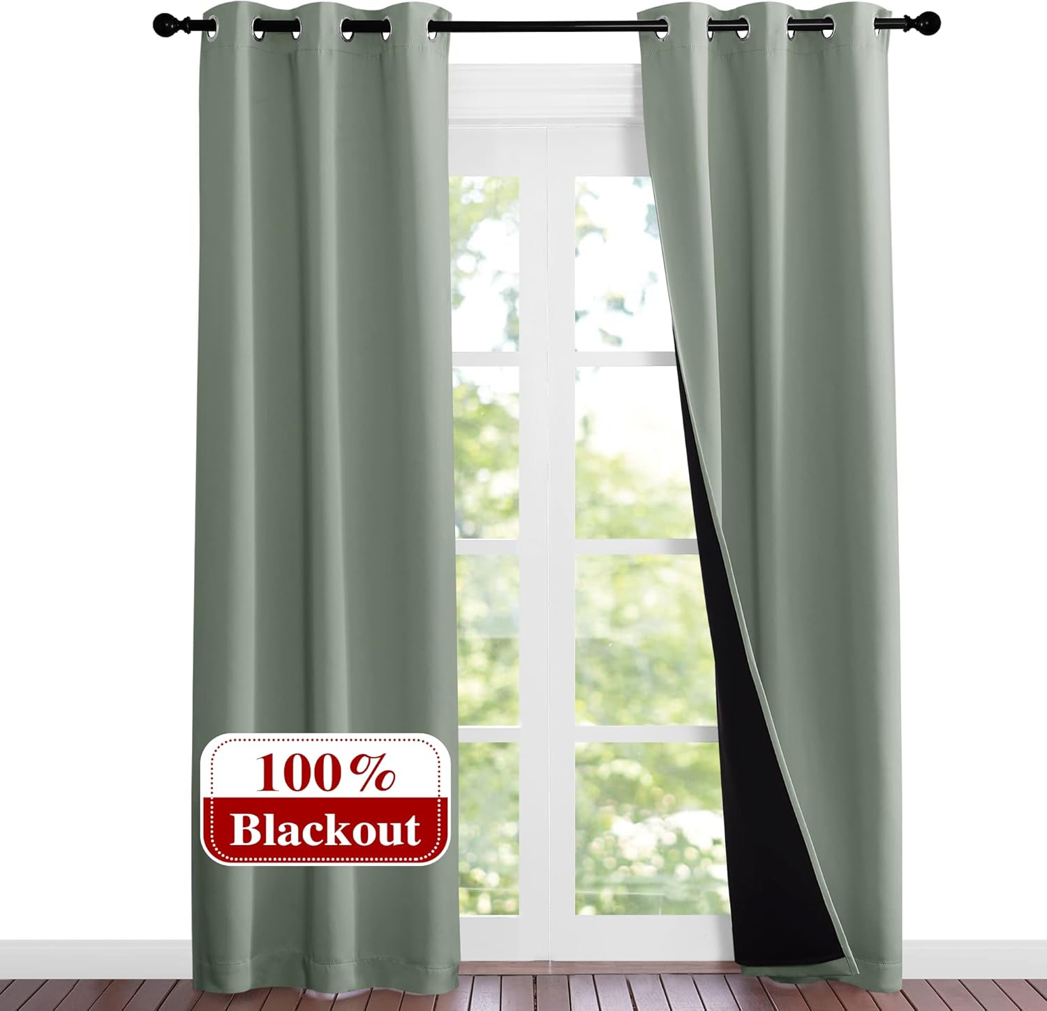 NICETOWN Greyish Green Blackout Curtains 2 Panels 84"