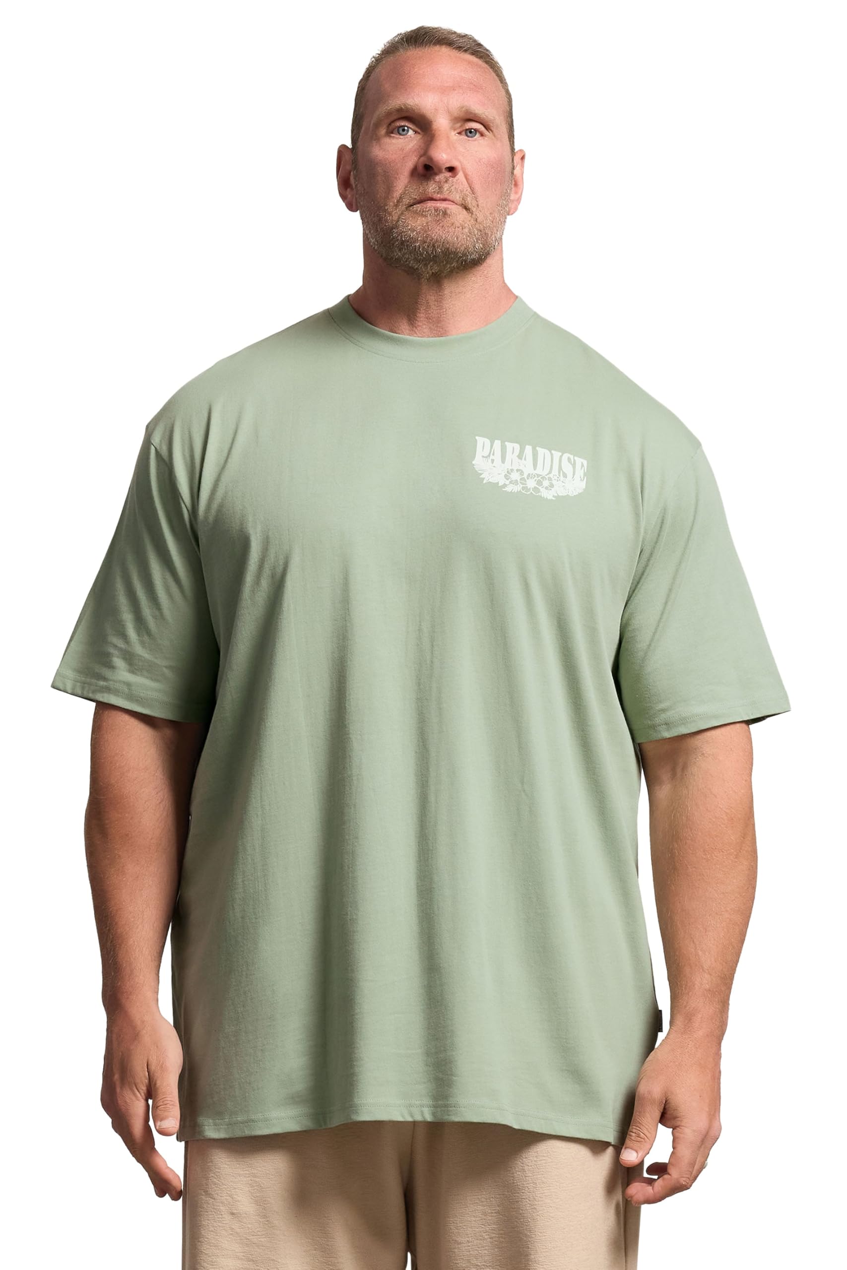 Badrhino Men's Light Green Big & Tall Green Extra Long 'Paradise' Graphic T-Shirt - Plus Size Curve