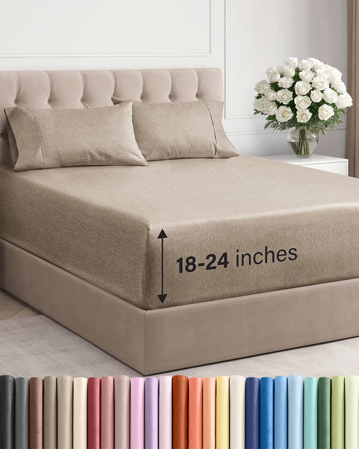 CGK Extra Deep Twin Sheet Set - 4pc Cooling Sheets - Heathered Beige