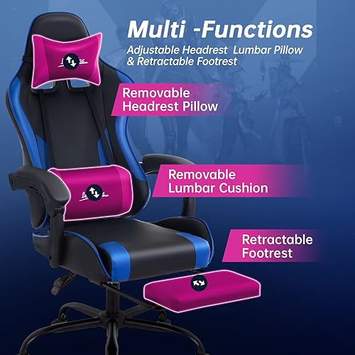 Miniatura 39 de Silla de oficina para videojuegos, silla de escritorio con reposapiés, soporte lumbar, reposacabezas y reposabrazos, giratoria, ergonómica, para