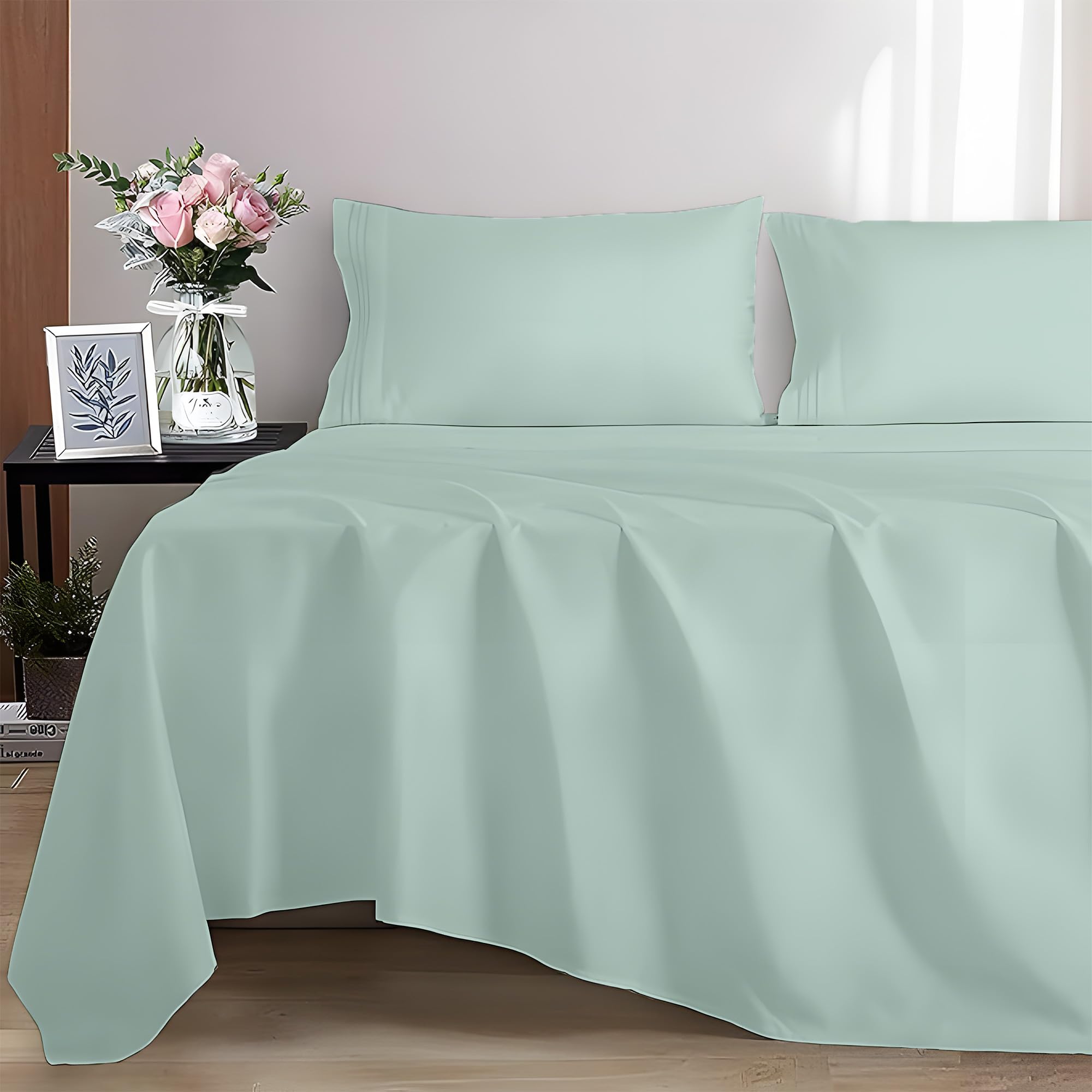 EverSoft Bedding 100% Egyptian cotton Flat Sheet, 400 Thread Count Ultra-Soft Long Staple Top Bed Sheet, Luxury Hotel Quality (Duck Egg, Small Double)
