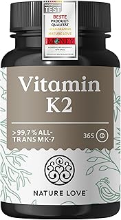 NATURE LOVE® Vitamin K2 hochdosiert - Premiumrohstoff MK7-365 Tabletten - all-trans Gehalt >99,7% MK-7 Menaquinon - vegan, laborgeprüft und in Deutschland produziert