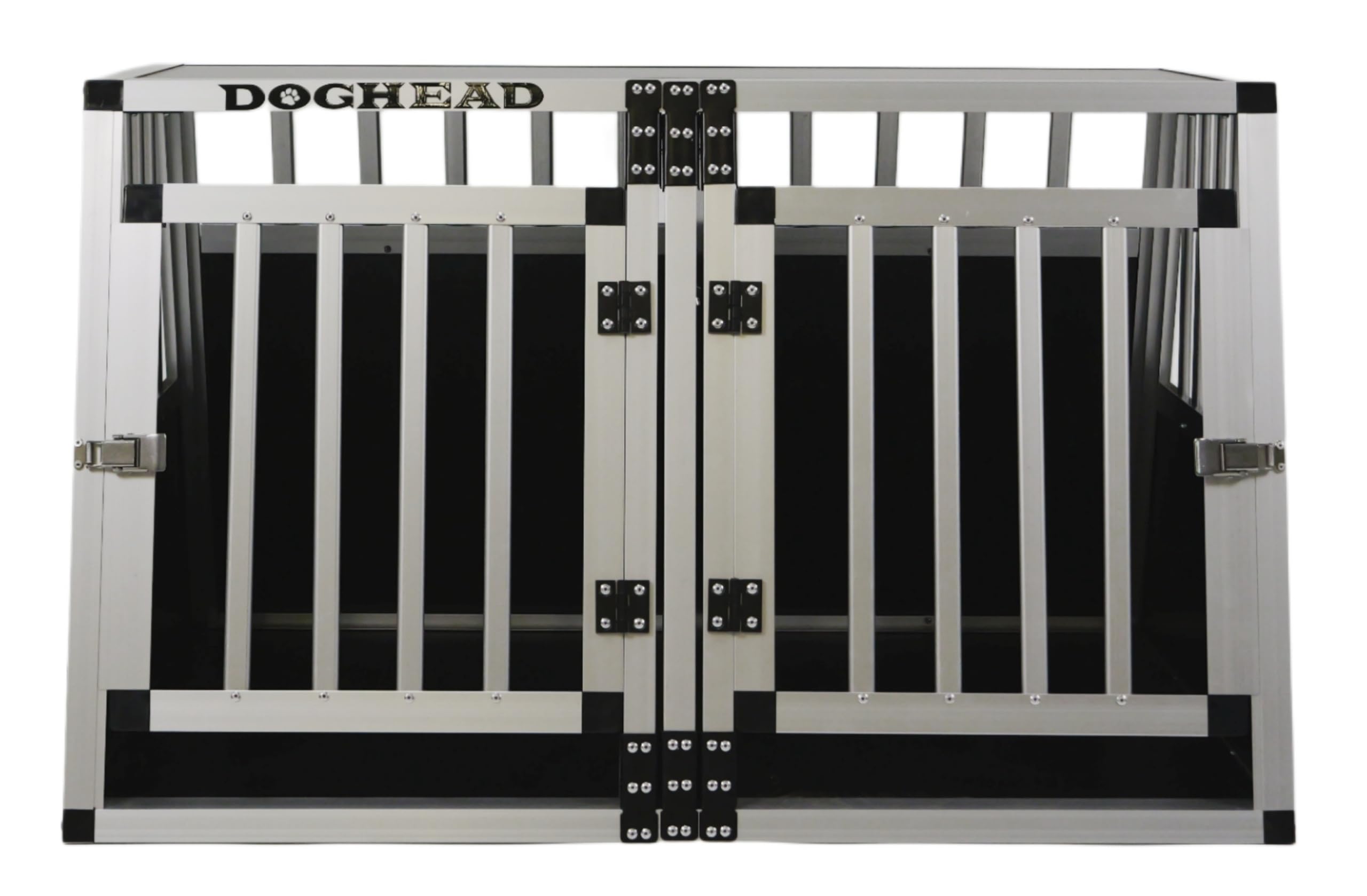 DOGHEAD Hundetransportbox Ecoline, Double 90x65x55 cm, Schwarz, Aluminium, Beidseitig Abgeschrägt 75°, 2 Trennwände