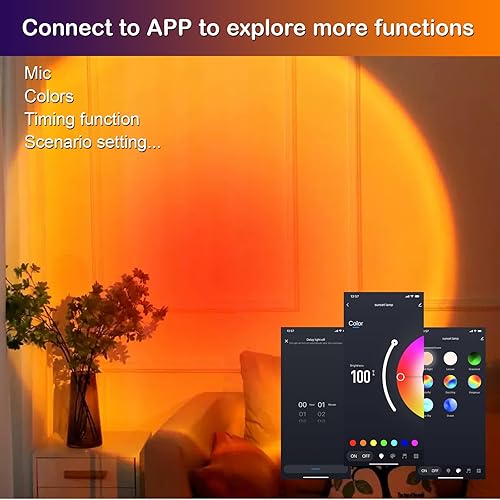 Miniatura 4 de Proyector de lámpara LED de puesta de sol, aplicación de cambio de 21 colores y control remoto, iluminación ambiental con sincronización de música,