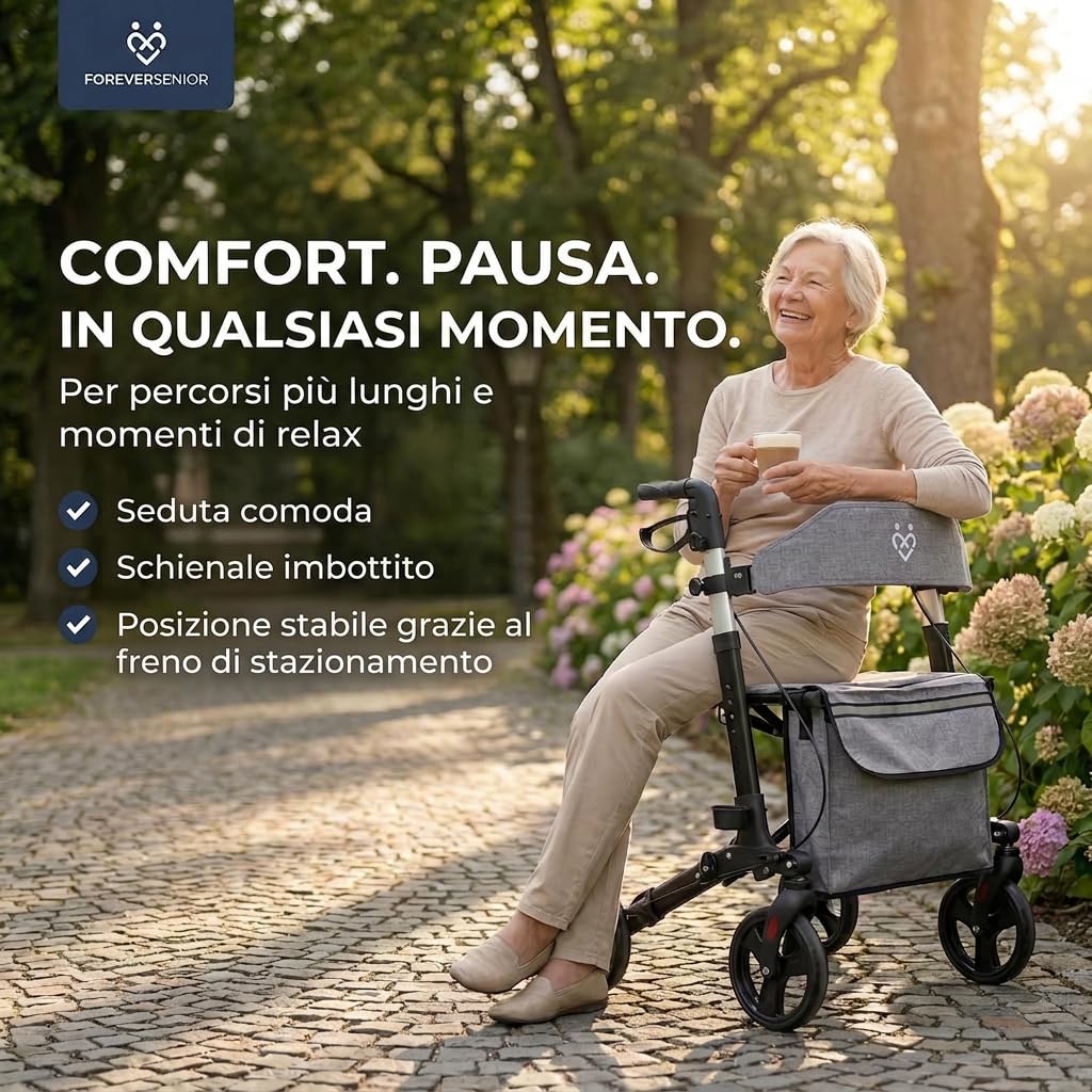 Rollator Deambulatore Leggero 7,2kg, Pieghevole in 3 Mosse
