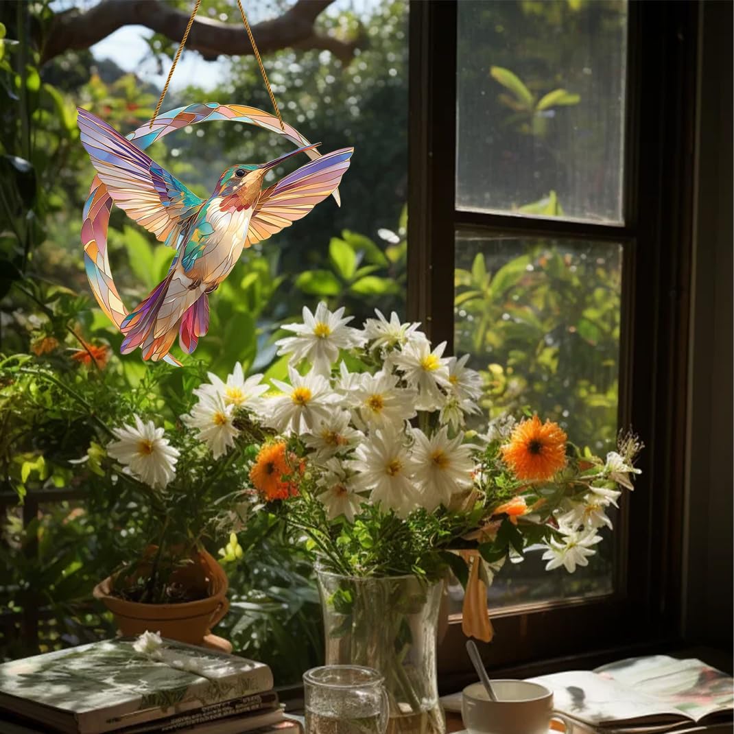 Décoration Oiseau Bleu En Acrylique 2D - Sculpture Attrape-soleil Colibri, 20x20 Cm