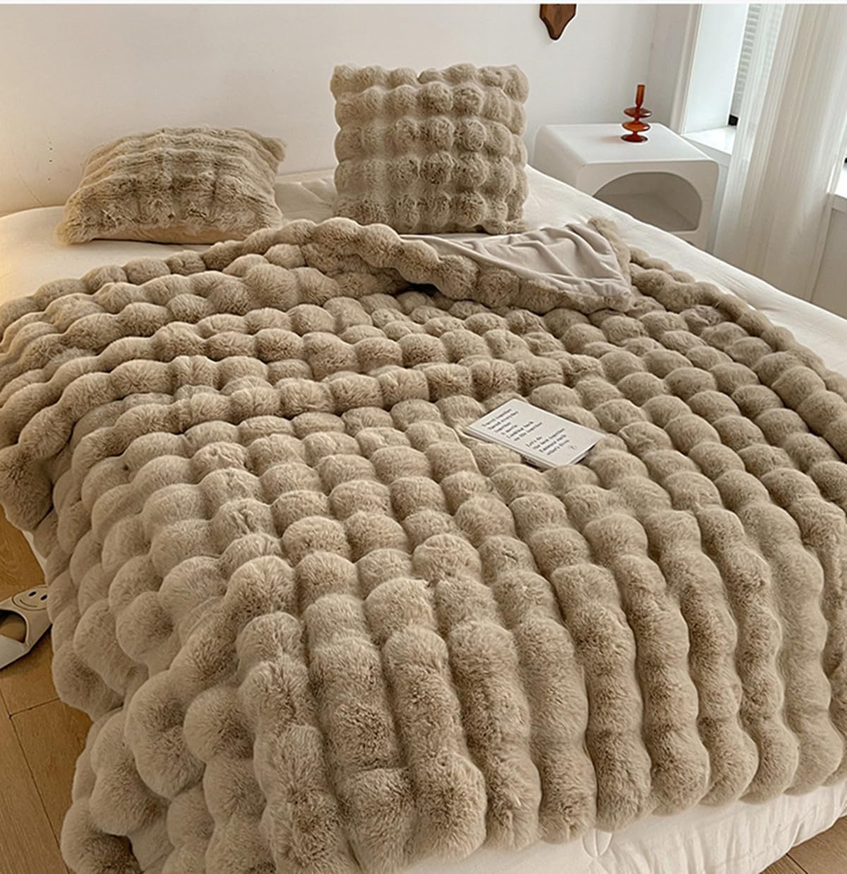 Faux Kaninchen Pelz Decke - Winter Weich Warm Blase Kunstpelz für Bett Sofa Casual Bettdecke (Kamel, 200×230CM)