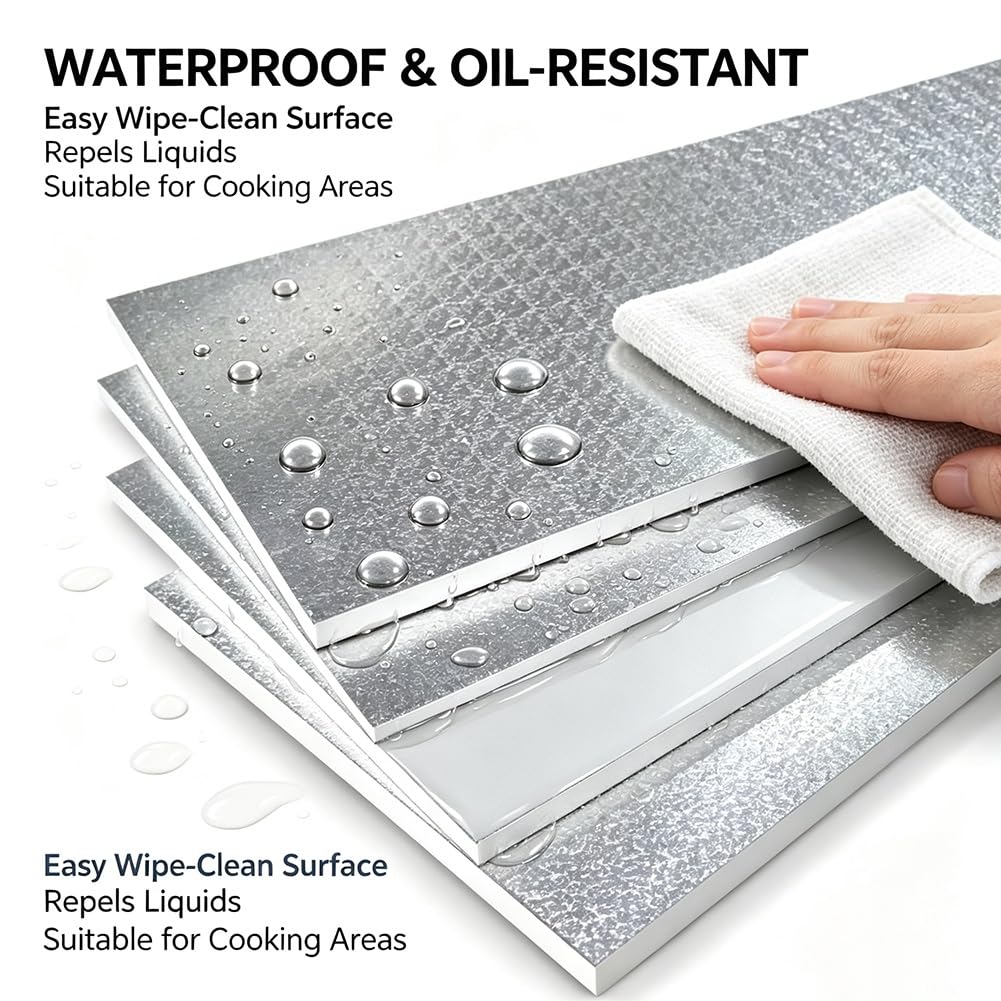 GZHERVICES Panel De Aislamiento De Papel De Aluminio Resistente Al Fuego - | Alfombrilla De Barrera Térmica Para La Pared De Electrodomésticos De Cocina (parrilla, Estufa)(Adhesive backing,120x60cm)