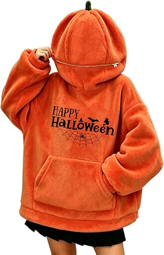 Vividcrate Womens Halloween Hoodies Oversized Mask Pumpkin Graphic Sweatshirts S