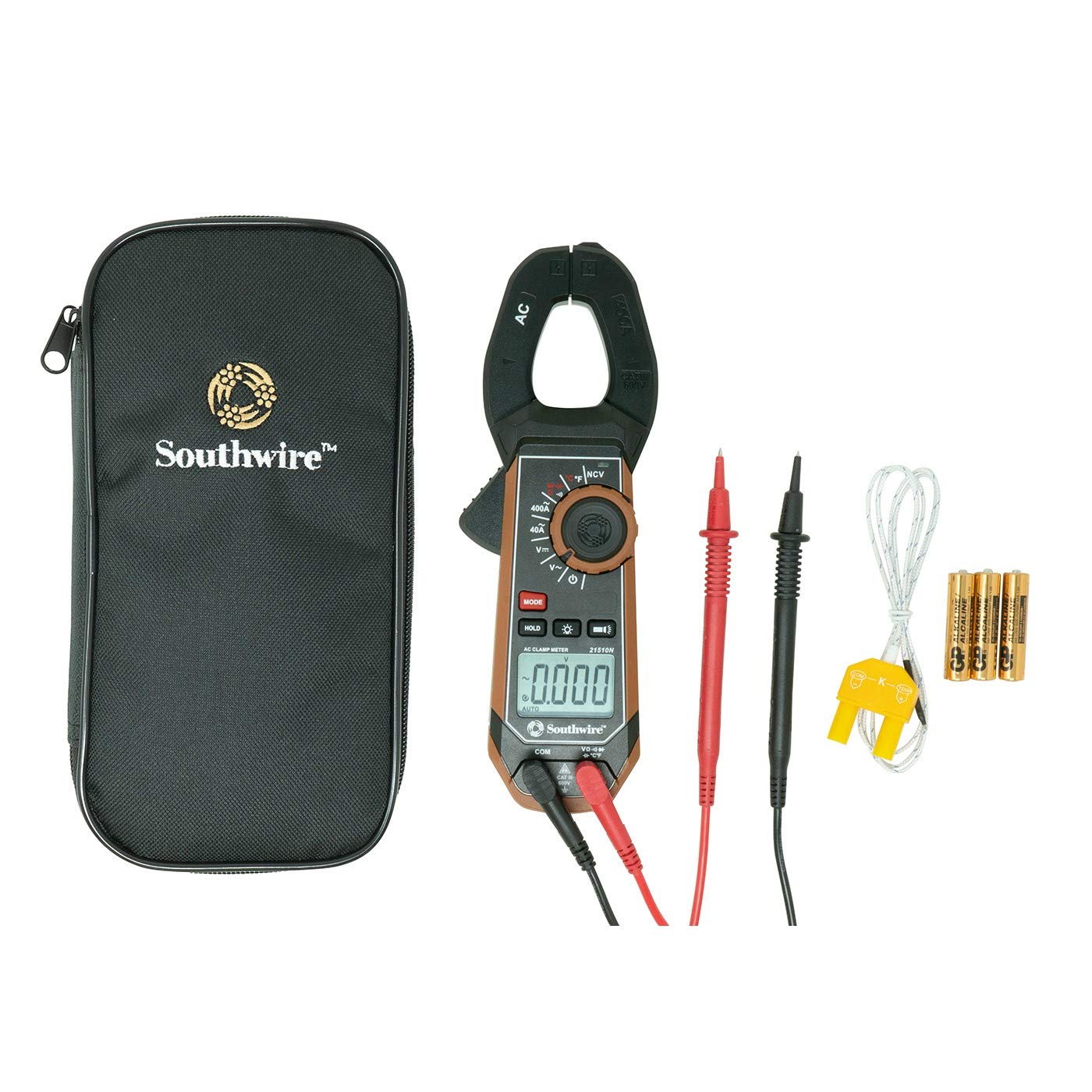 Southwire 21510N clamp meter, thirdhand test probe holder, 400A AC current range, CAT III 600V
