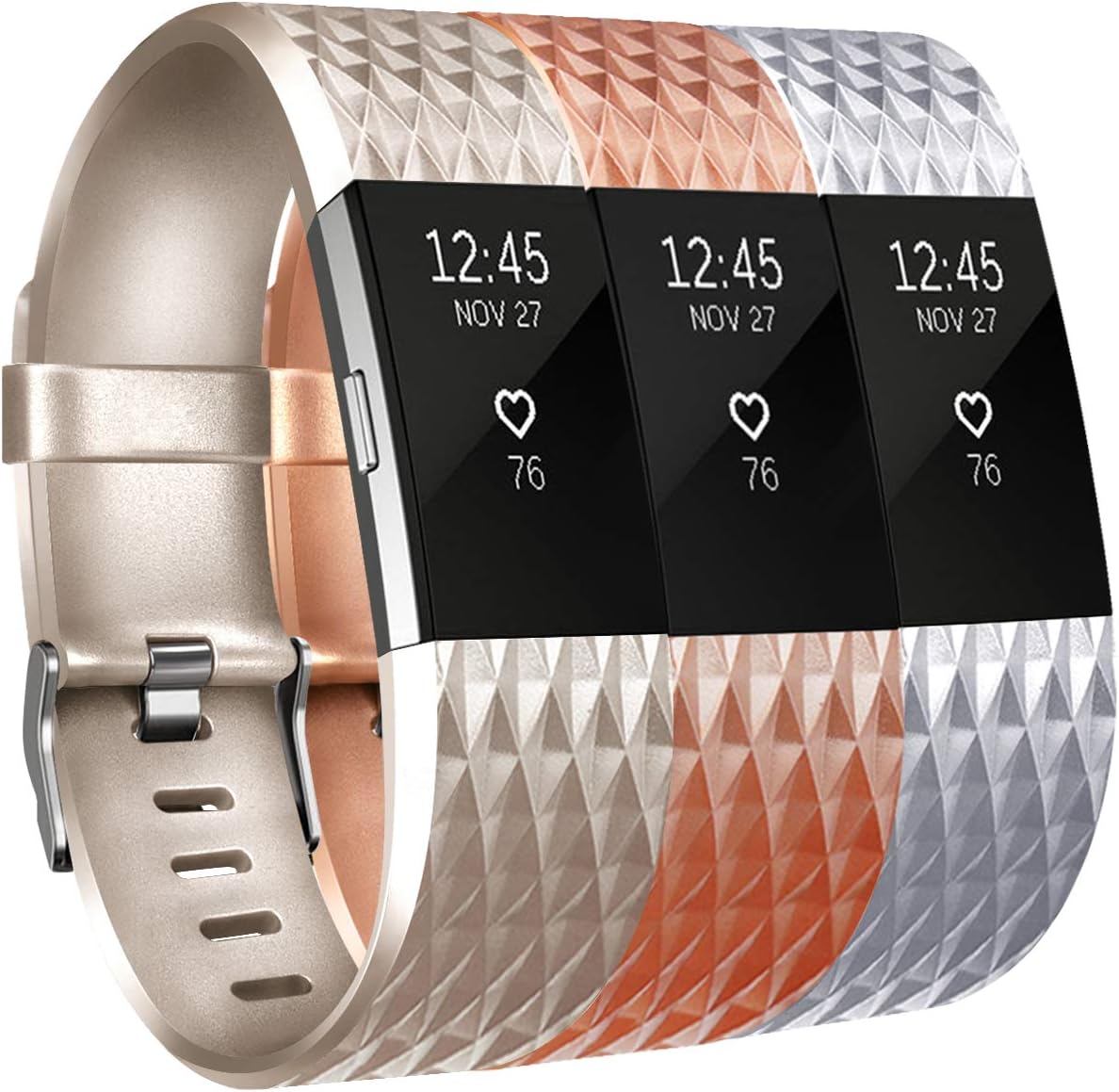 Replacement for Fitbit Charge 2 Strap, Watchbands Soft Comfortable Accessory Straps for Fitbit Charge 2 (3PC Champagne+Rose Gold+Silver, S)