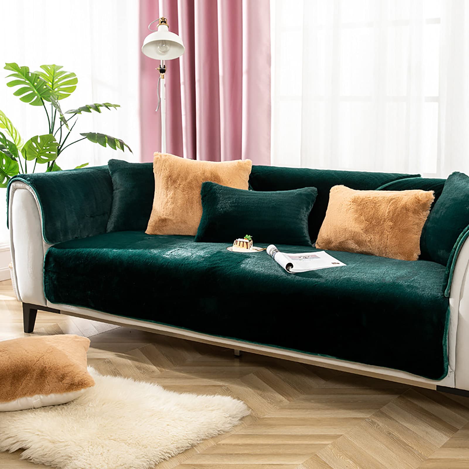 Housse de canapé en fausse fourrure douce pour salon à 3 places