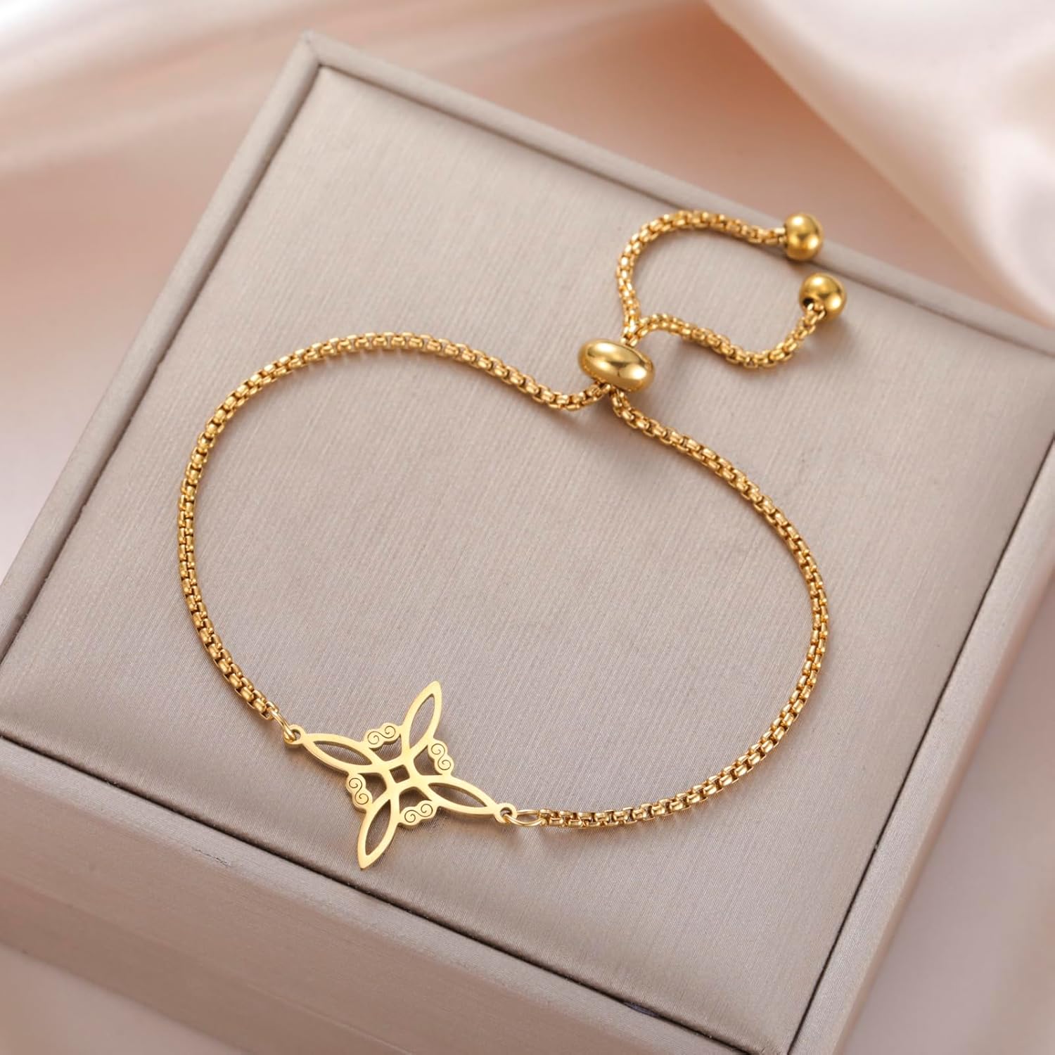 TEAMER Witches Knot Bracelet Stainless Steel Adjustable Celtic Knot Box Chain Bracelet Amulet Vintage Jewelry for Women - Image 3