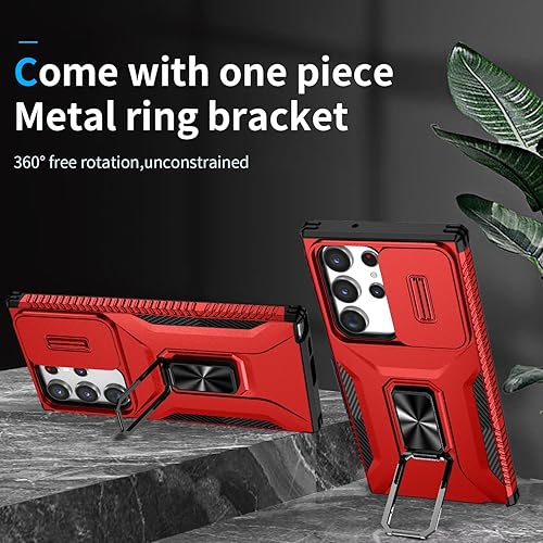 Miniatura 3 de PASNEW Funda para Samsung Galaxy S23 Ultra, cubierta de lente de cámara y soporte de anillo giratorio magnético de 360, carcasa rígida a prueba de