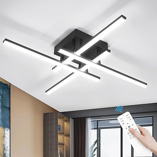 CANEOE Sputnik - Lámpara de techo moderna regulable con control remoto, lámpara de techo negra empotrada para dormitorio, sala de estar, cocina,
