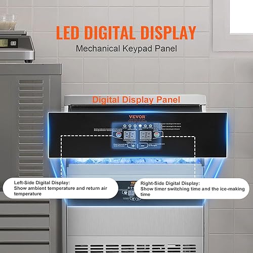 Miniatura 3 de VEVOR Máquina comercial para hacer hielo, máquina de hielo aprobada por ETL de 440 libras/24 horas, máquina de hielo debajo del mostrador
