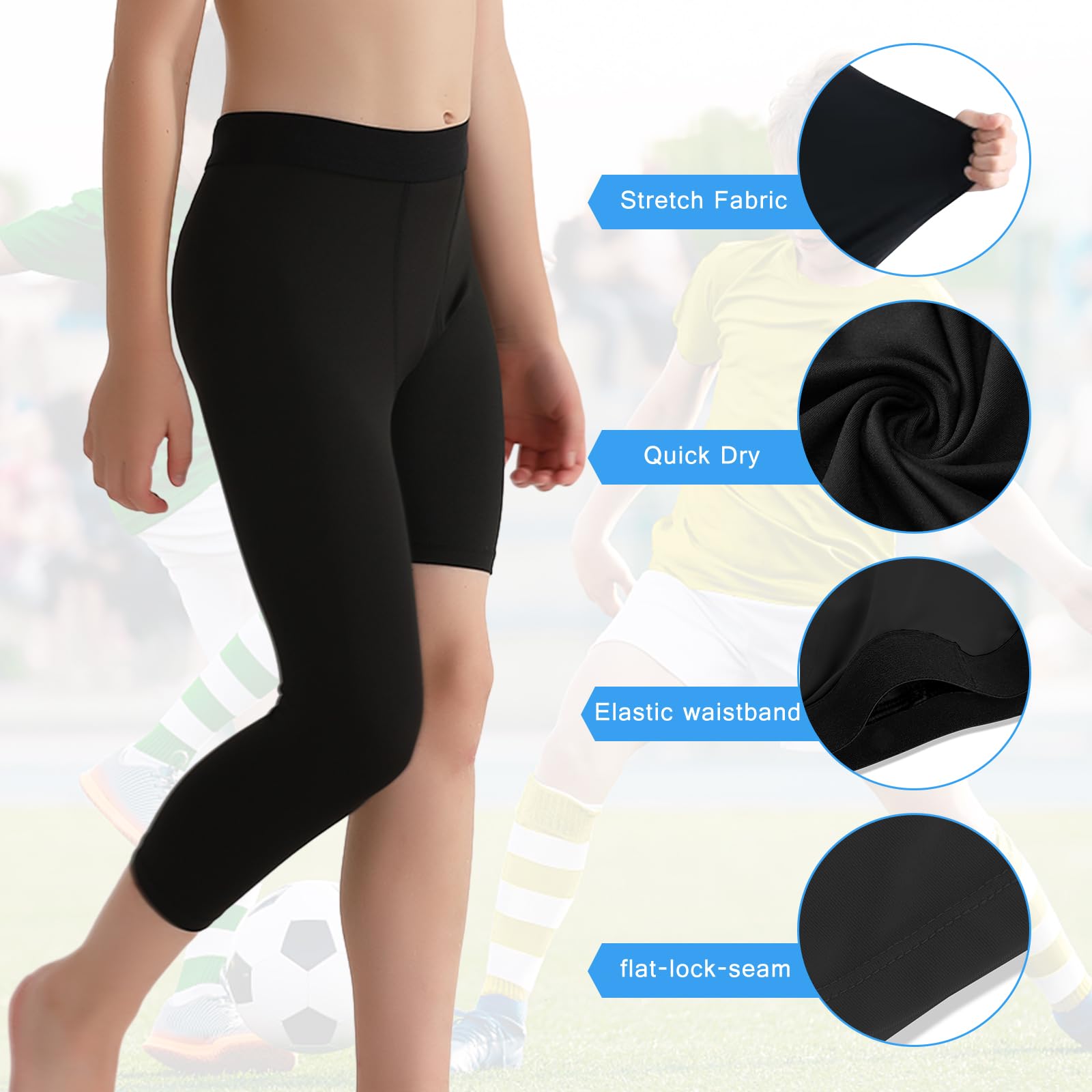 Valcatch 2 impacchettare Pantaloni da Compressione per Ragazzi, 3/4 Capris Una Gamba stringe la Zampa, Strato di Base Atletico per Andare a Basket