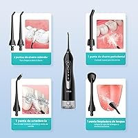 Vista 9 de COSLUS Hilo Dental de Agua: Irrigador Oral Portátil Inalámbrico 300ML Recargable Limpiador de Viaje IPX7 Impermeable Máquina de Hilo Dental