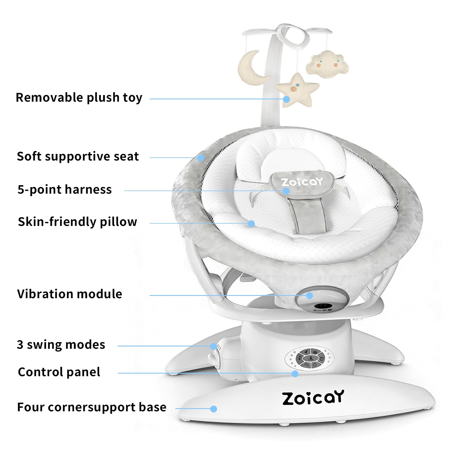 Babywippe Elektrisch 3-in-1 mit 9 Modi Schaukel Automatisch für Neugeborene | Baby wippe 360° Drehbar Timing Musik Funktion Fernbedienung & Bluetooth Control für 0–9 Monate, bis 11 Kg (Weiß)
