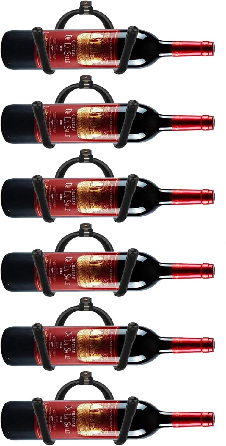 AUXPhome Universal Metal Wall Wine Rack - Adjustable Wall Mounted Wine Rack Glass Holder - Holds 6 Bottles, Black