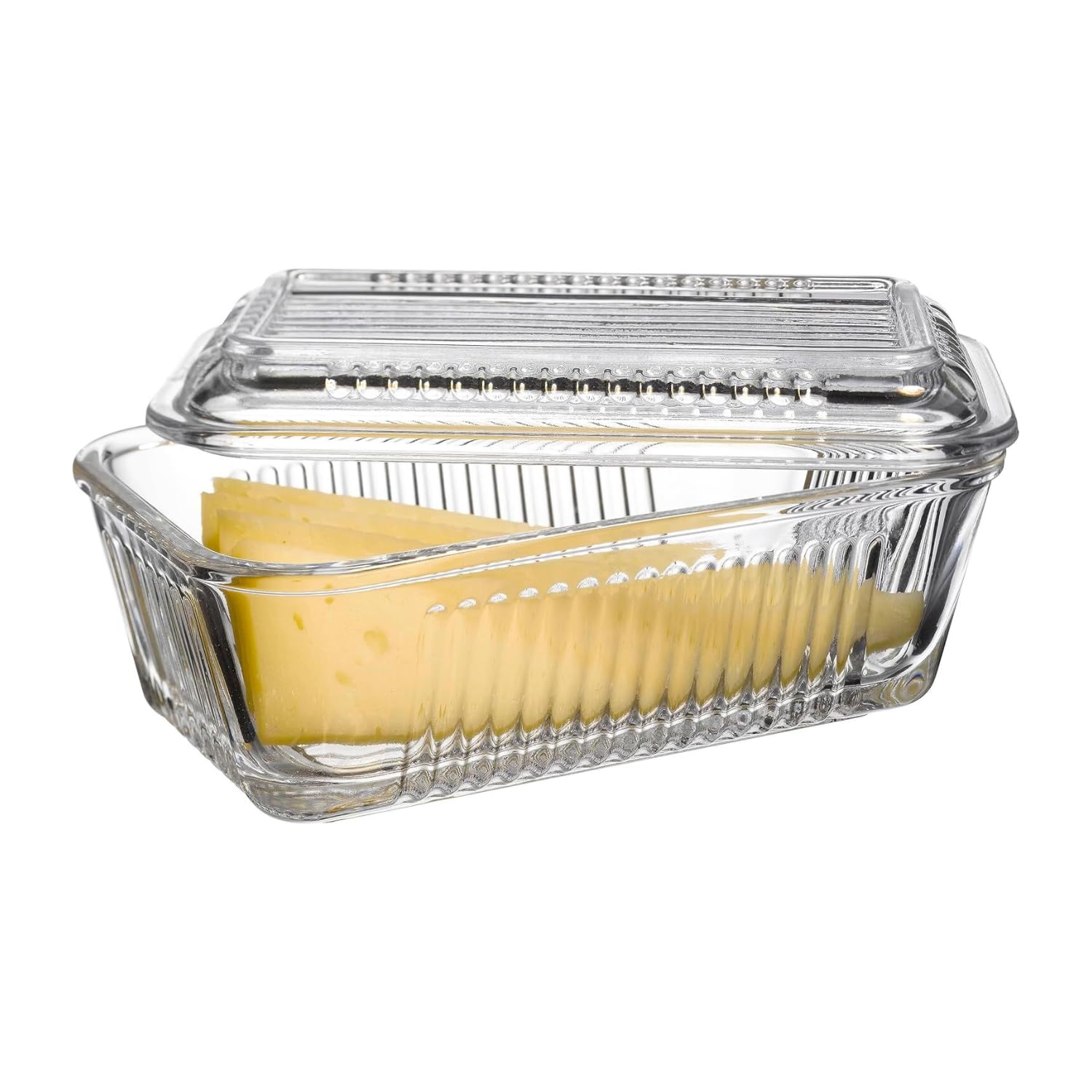 UNIQUE HOME LIVING Butter Dish, Transparent Glass Butter Container with Lid, Stylish Butter Serving Tray - 17x10 x7cm
