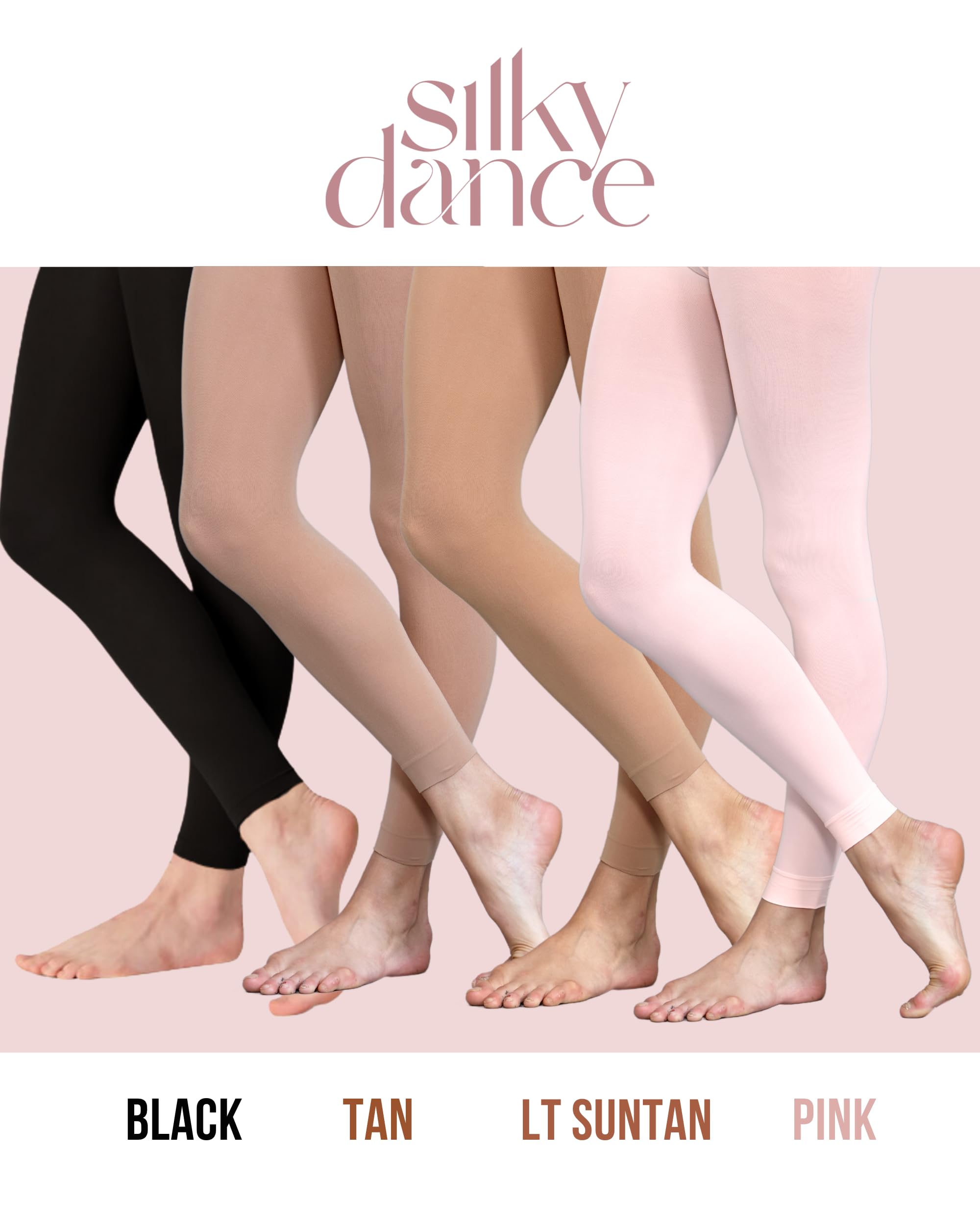 Lot de 2 paires de collants de danse sans pieds 60 deniers pour filles, enfants, tout-petits, adultes, femmes, en noir, bronzage clair et rose