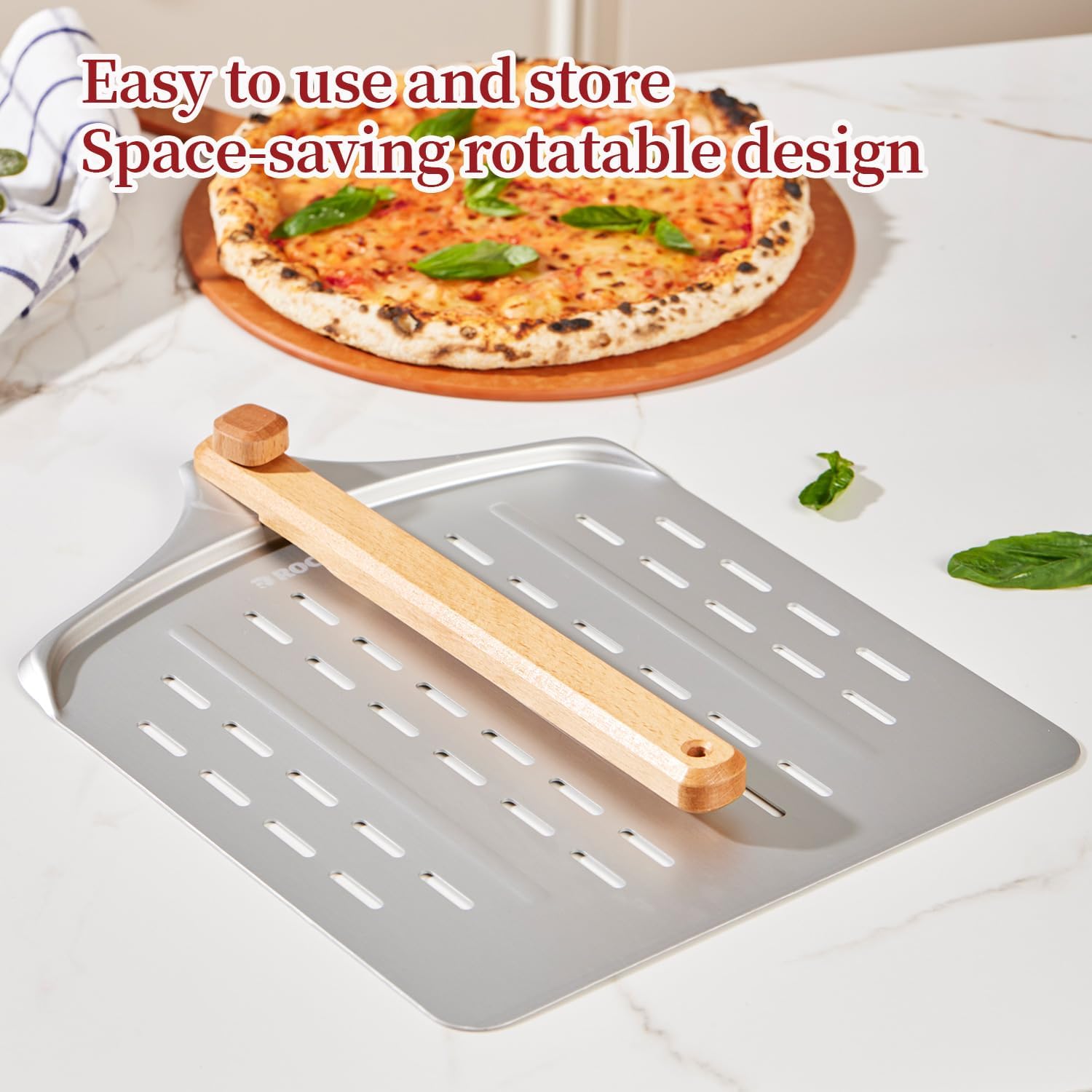 15x12 Inch Pizza Stone & 12 Inch Rotatable Pizza Peel Set, Baking Stone with Non-Stick Aluminum Peel, Spatula with Beech Wood Handle, Cordierite Bread stone for oven