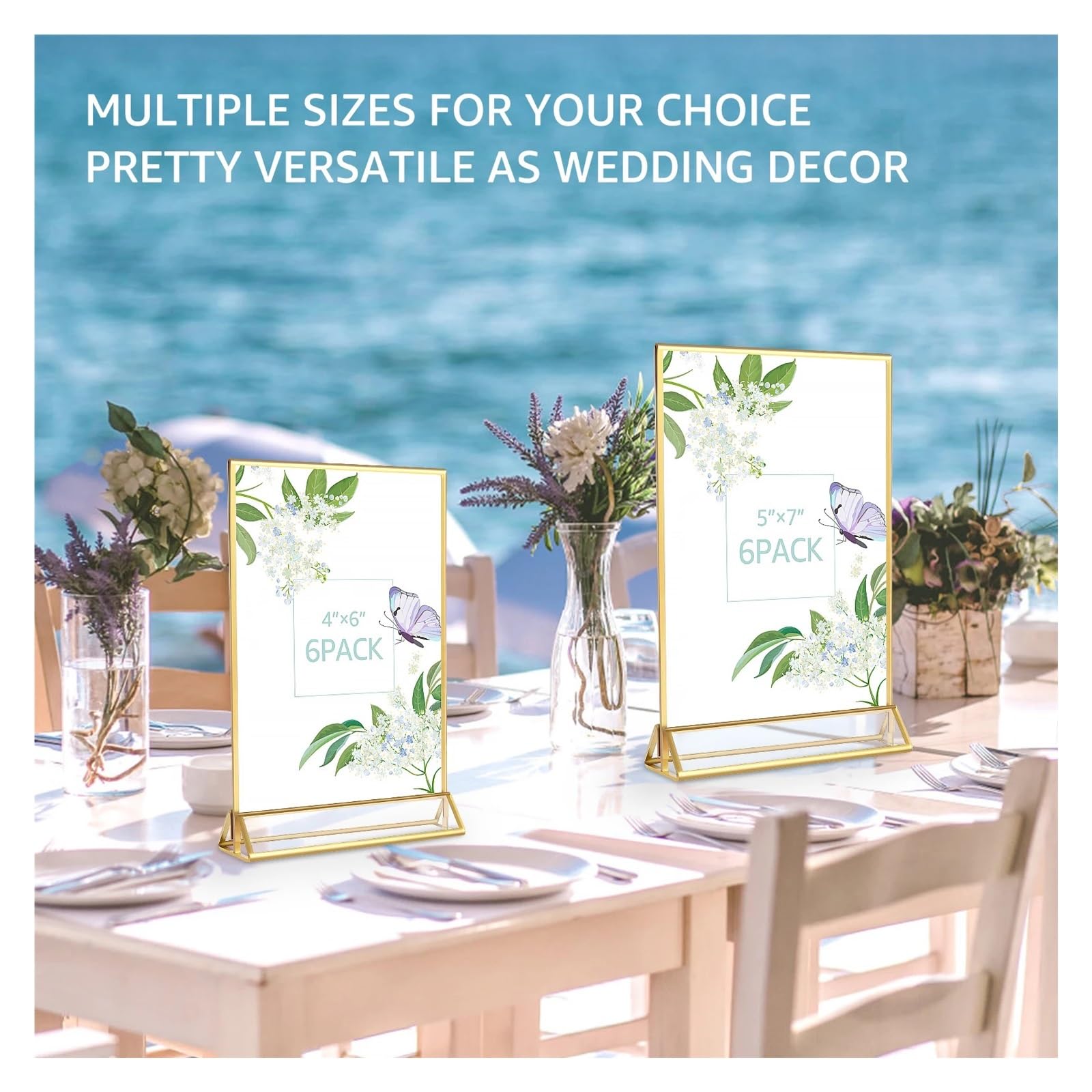 24/6 soportes transparentes para letreros de acrílico con bordes dorados, soportes de menú para mesa de boda, oficina, soporte de tarjeta (dorado, 4 x 6 pulgadas, 24 unidades)