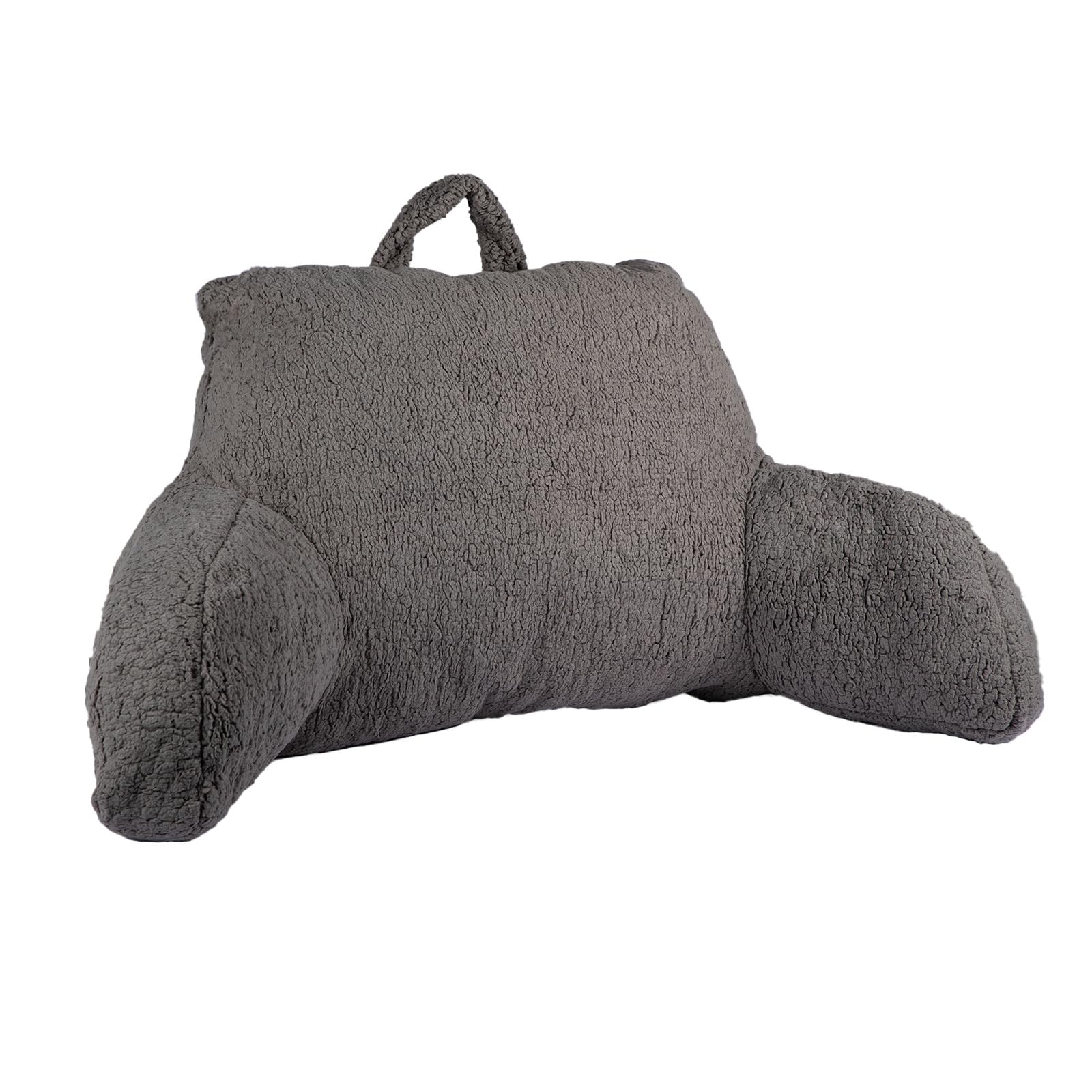 CROWNSHOP Reading Pillow, Cuddle Cushion with Arms, Long Hair Fleece Gaming Cushion, Detachable Backrest, Super Soft (Gray)