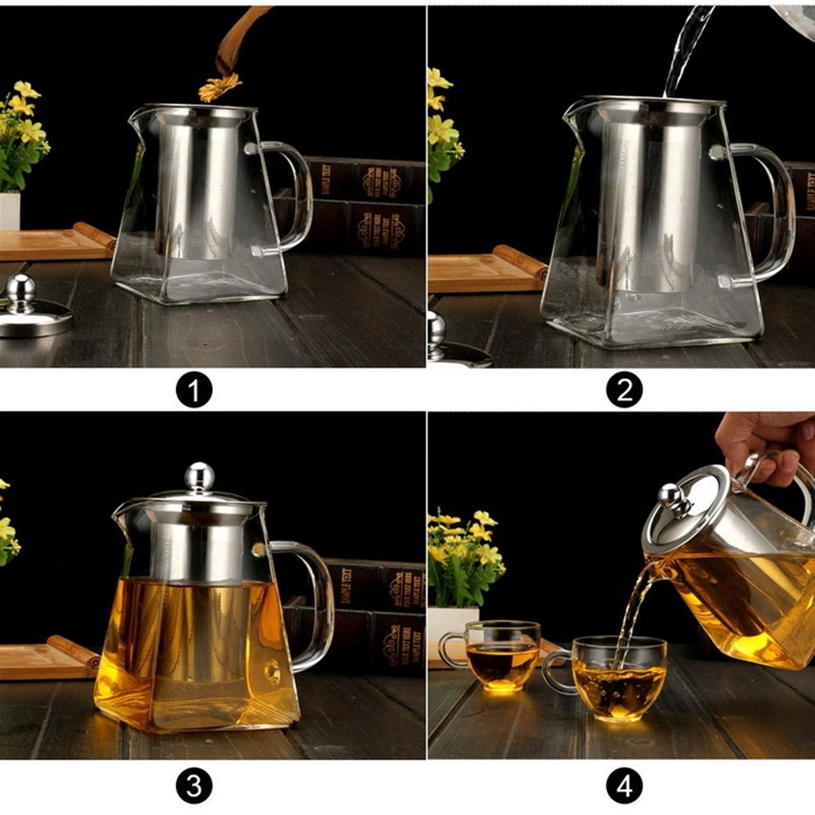 Teteras y hervidores 350/550 / 750 / 950ml Vidrio borosilicato de la Tetera a Prueba de Calor del Filtro de Cristal Cuadrado Tetera té Infuser Oolong de la Leche de la Flor Tea Pot Tetera