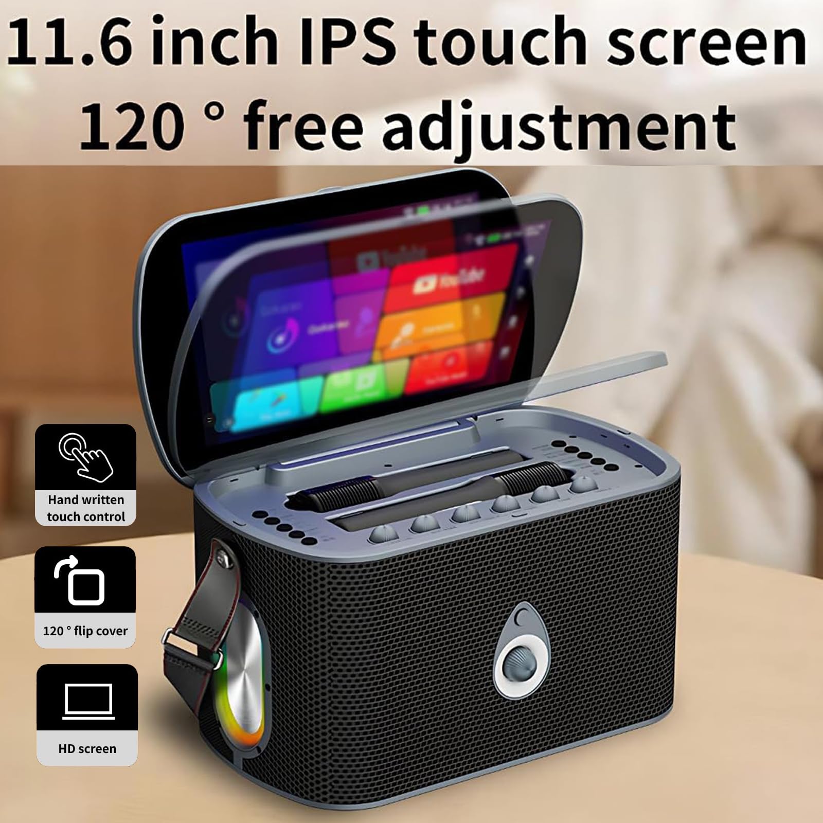 Macchina Karaoke per Adulti con Schermo di Visualizzazione dei Testi, 2 Microfoni, Sintonizzazione Automatica ed EQ, Altoparlante da 60-600 W, Connessione TV,Sistema Karaoke Portatile per Casa e Feste