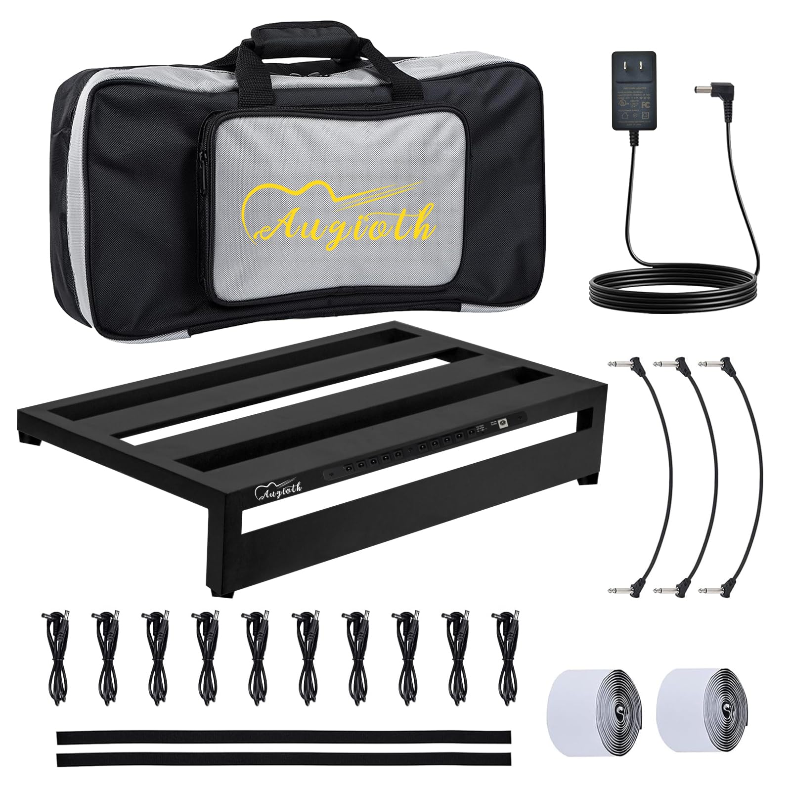Großes Pedalboard mit case & 10-fach isolierter Stromversorgung (50x30x10cm) - Professionelles Aluminium-Board mit rauschfreien Ausgängen - Ideal für Gitarren- und Bass-Effektpedale