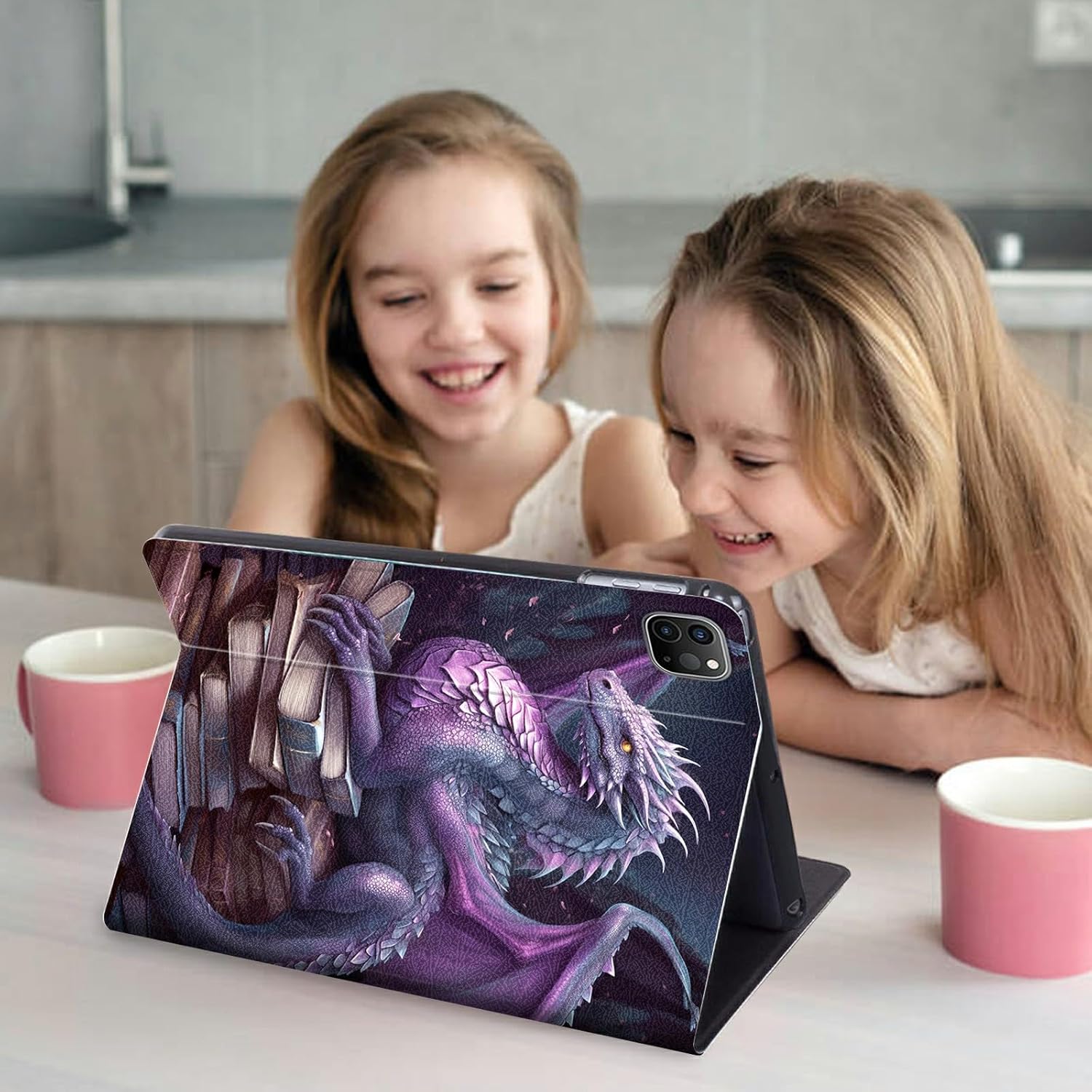 Case for iPad Pro 12.9-Inch (2022/2021/2020) & iPad Air 13 (2024/2025), Slim PU Leather Folio Case with Multi-Angle Stand & Auto Sleep/Wake Cover for iPad Air 13 Tablet, Dragon Book Art